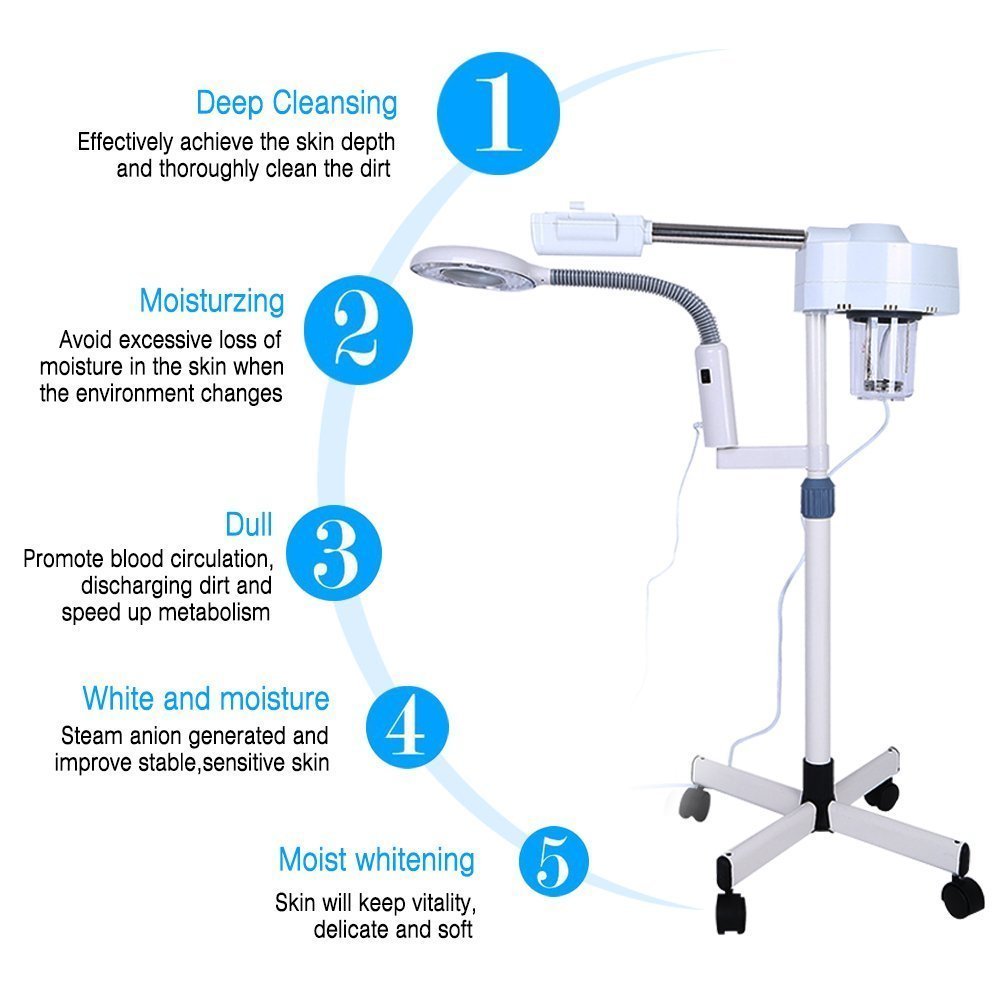 5X Magnifying Facial Steamer Lamp with Humidifier - Professional Spa LED Floor Lamp for Skin Care, Beauty & Cosmetology | Perfect for Home Salon, Facial Treatments & Skin Hydration Therapy