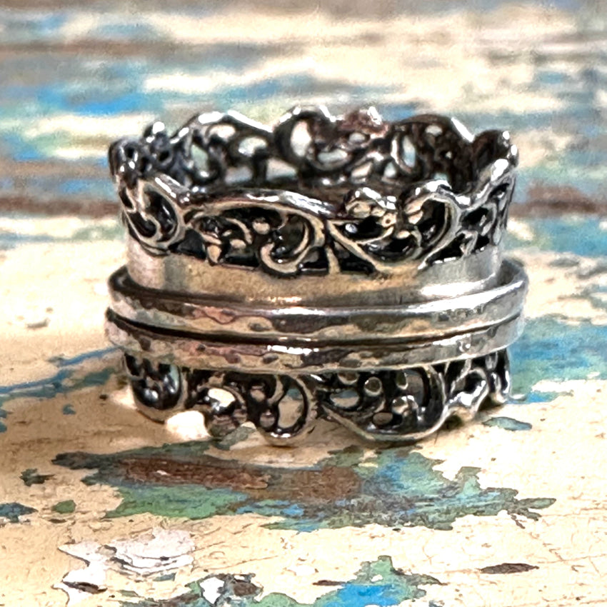Sterling Silver Wide Band Spinner Ring for Men & Women - Size 11 Adjustable - Stress Relief & Anxiety Fidget Jewelry - Perfect for Meditation, Focus & Relaxation