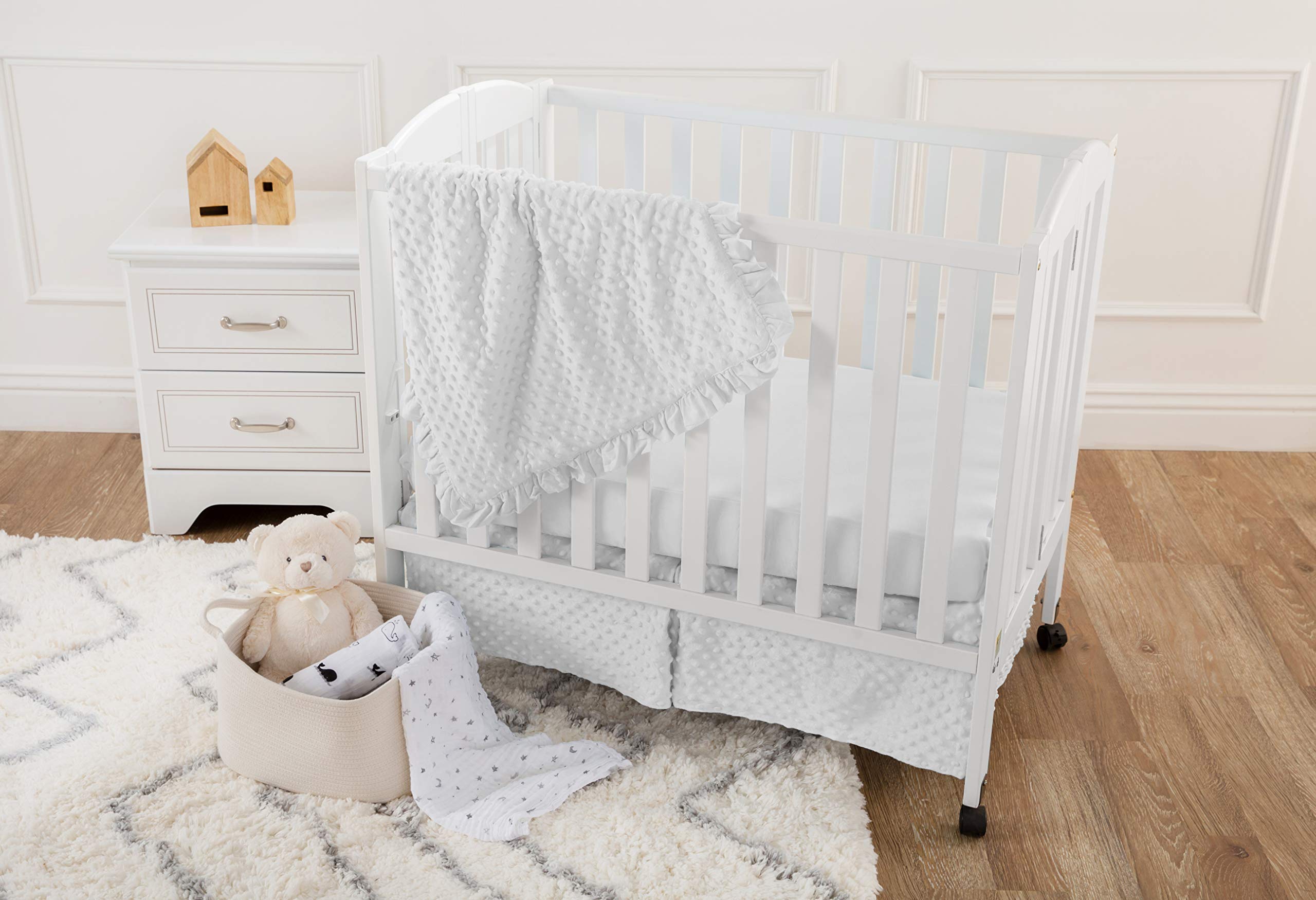 Heavenly Soft Minky Dot 3-Piece Mini Crib Bedding Set - Breathable & Hypoallergenic Nursery Bedding for Boys & Girls | Perfect for Daycare, Travel & Co-Sleeping