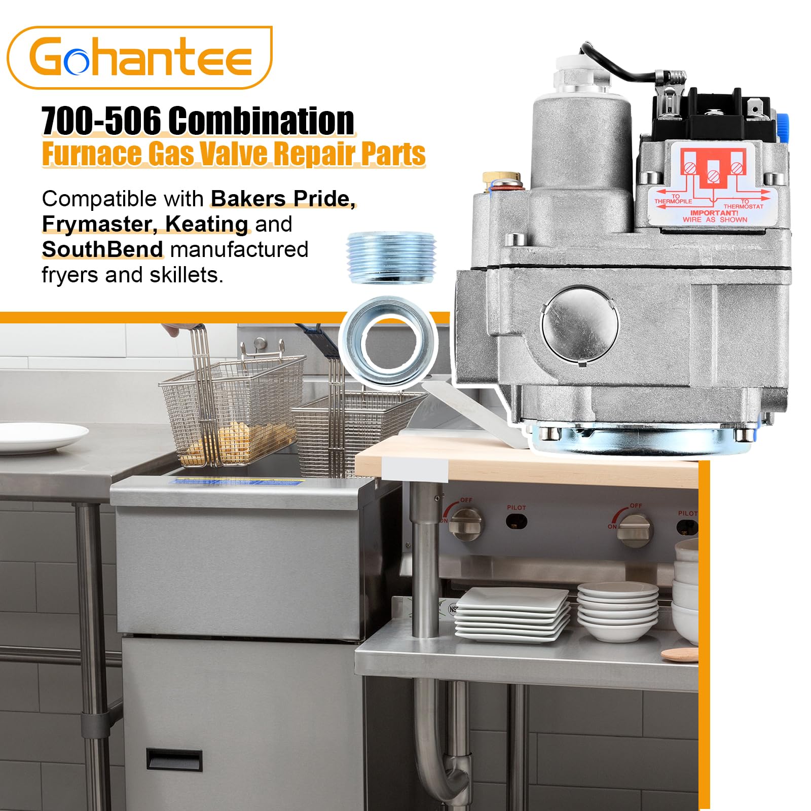 Robertshaw 700-506 Gas Valve Replacement - 720000 BTU/H Fast Opening Combination Valve for Gas Fryers - Compatible with Natural, Manufactured, Mixed & Air Mixtures - Perfect for Commercial Kitchen Equipment Repair and Maintenance