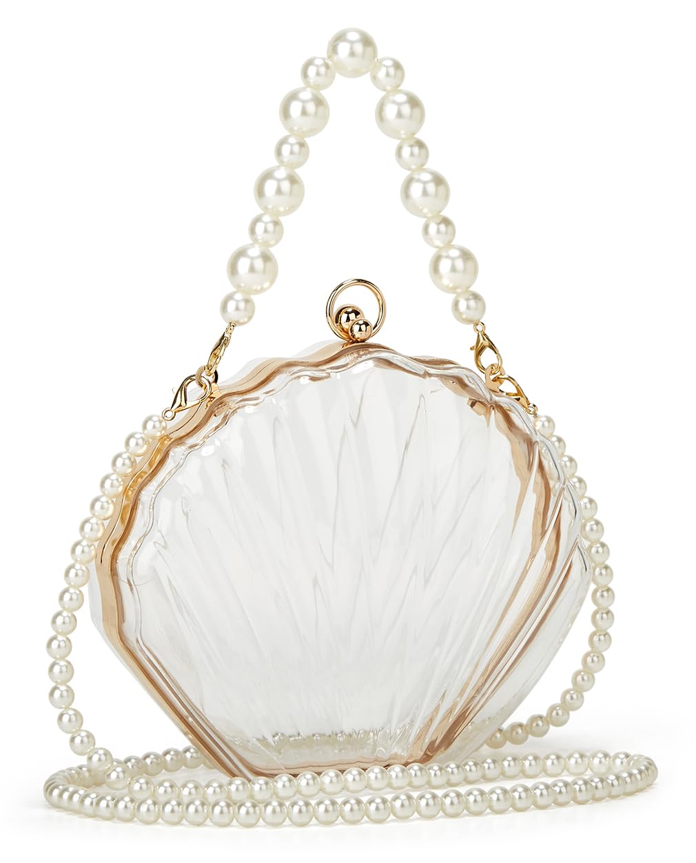 Fairy Shell Evening Purse for Women - Clear Transparent Handbag with Pearl Accents, Chic Party Clutch & Shoulder Bag - Perfect for Weddings, Prom, Cocktail Parties & Special Occasions
