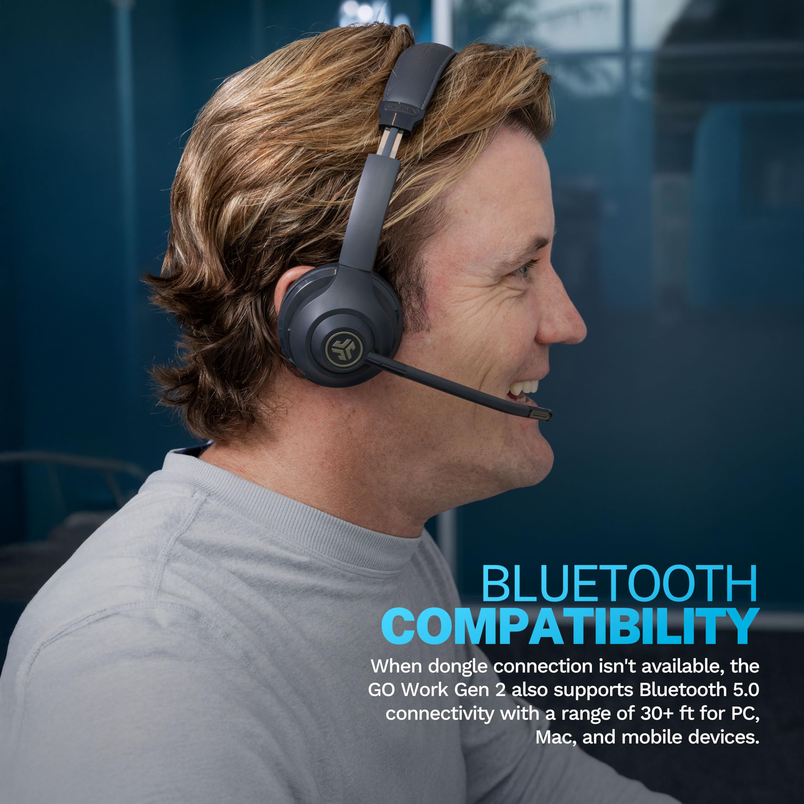 JLab Go Work Gen 2 Wireless Headphones with Mic - 55+ Hours Playtime, Bluetooth 5.0 for PC/Laptop/Mobile, Multipoint Connectivity, USB Dongle Option - Perfect for Remote Work, Video Calls & Online Meetings