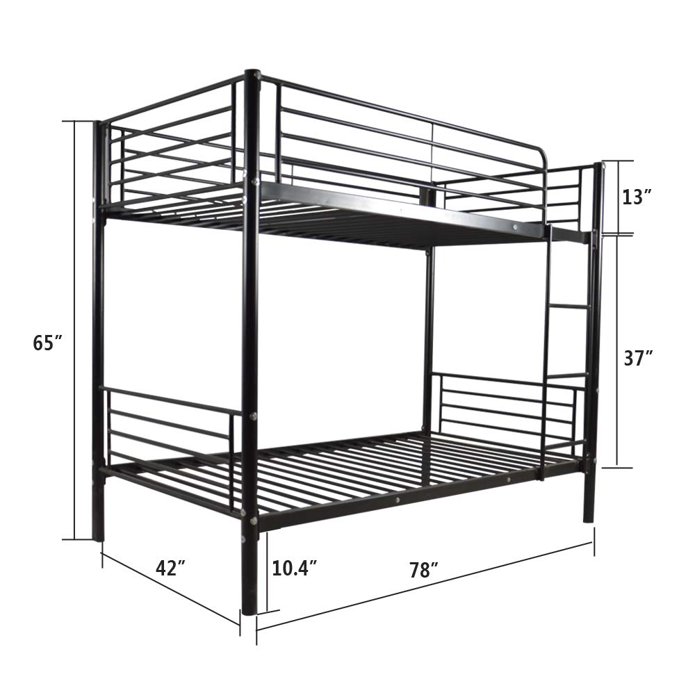 Sturdy Metal Bunk Bed with Ladder - Twin Size Kids Bunk Bed in Black | Space-Saving Iron Bed Frame for Children's Bedroom, Dorm Room or Guest Room