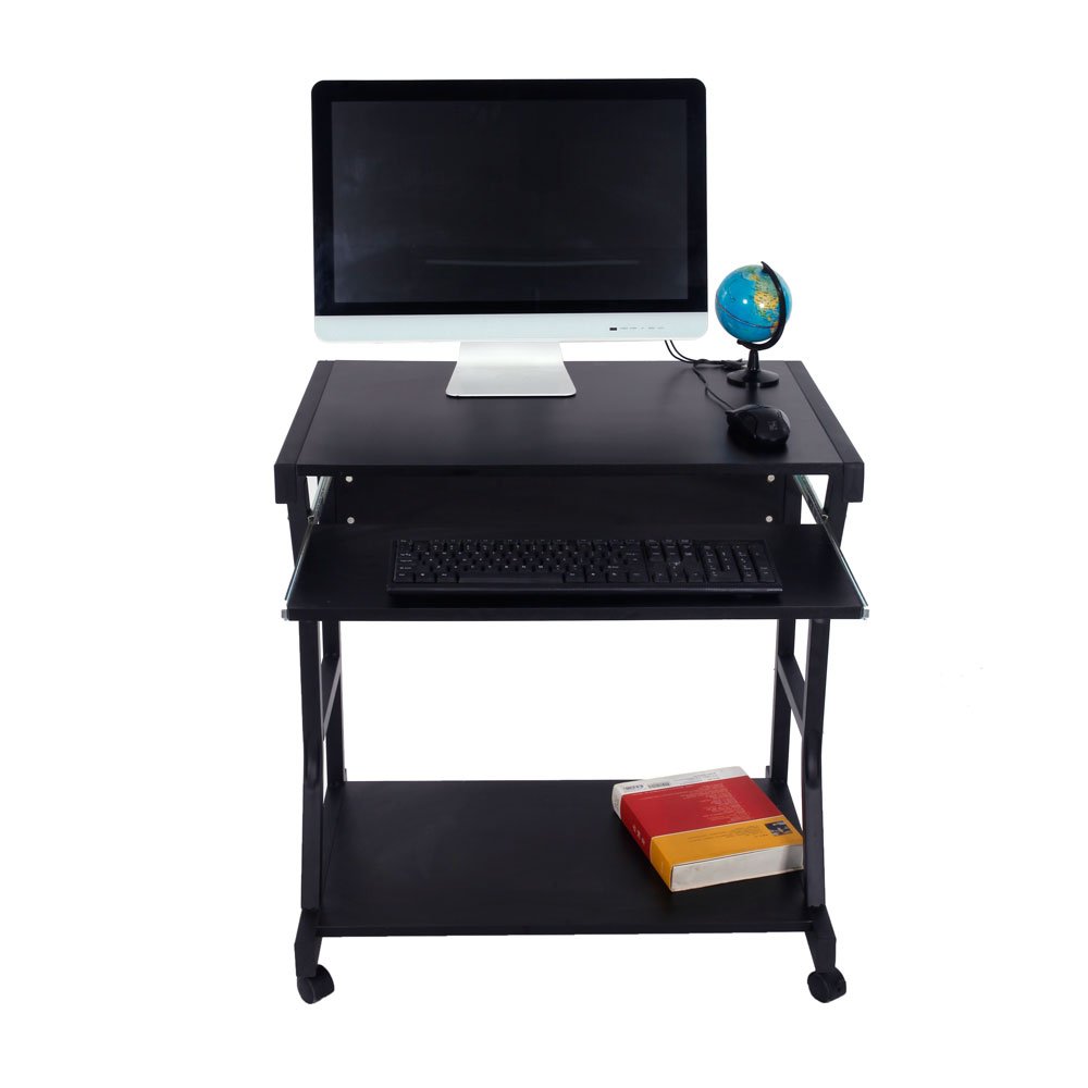 Adjustable Height Computer Desk with Wheels - Mobile Home Office Desk, Sturdy Black Writing Table for Work & Study - Perfect for Small Spaces & Remote Work