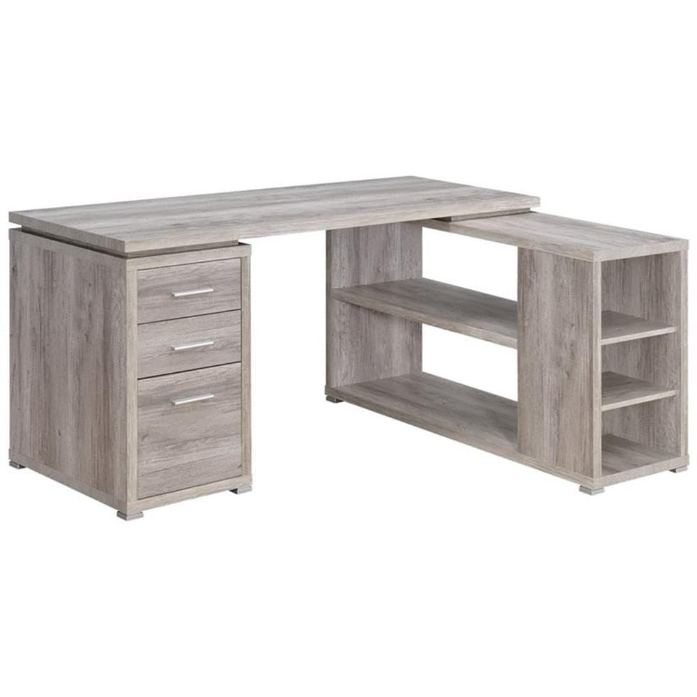 L-Shaped Desk and Office Chair Set in Gray Driftwood/Ecru - Home Square 2-Piece Home Office Furniture for Small Spaces, Gaming & Remote Work