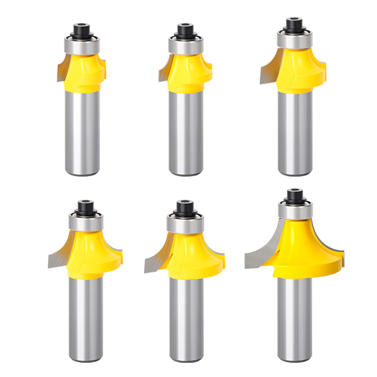 6PCS Round-Over Router Bits Set - 1/2-Inch Shank Round Nose Bits with 6 Radius Sizes (1/8