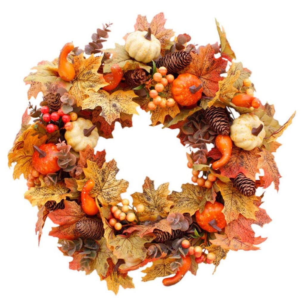 Autumn Maple Leaf Pumpkin Wreath - Handmade Fall Door Hanging Decor for Thanksgiving, Halloween & Winter Seasons | Perfect for Front Door, Porch, Mantel & Indoor Home Decoration