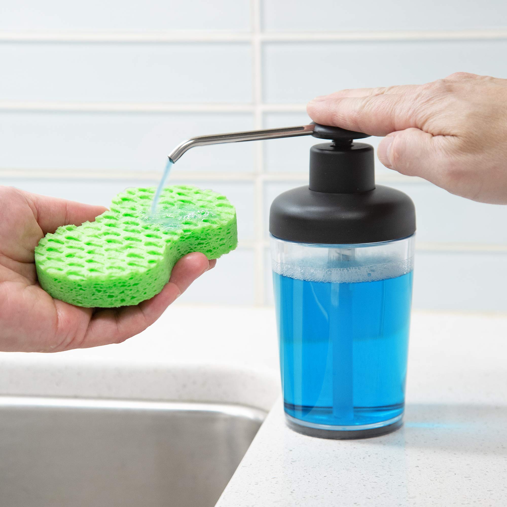 PrepWorks 14oz Soap Pump Dispenser - Multi-Color Liquid Soap Container for Kitchen, Bathroom & Laundry Room - Durable & Leak-Proof Design