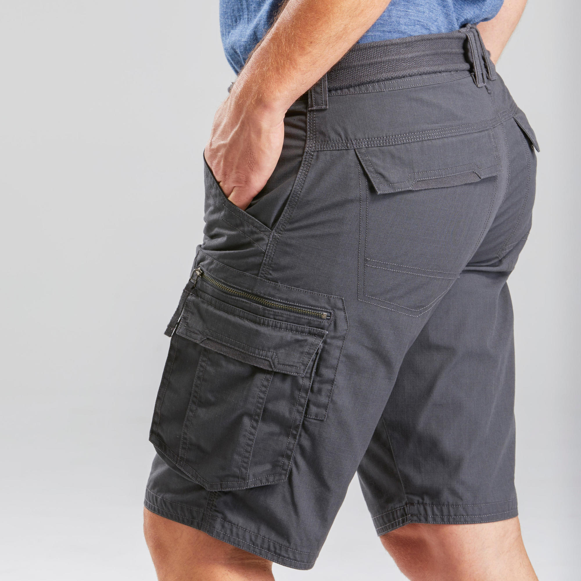 Forclaz Men's Travel 100 Cargo Shorts - Lightweight Quick-Dry Hiking Shorts with Multiple Pockets for Outdoor Adventures, Camping & Travel