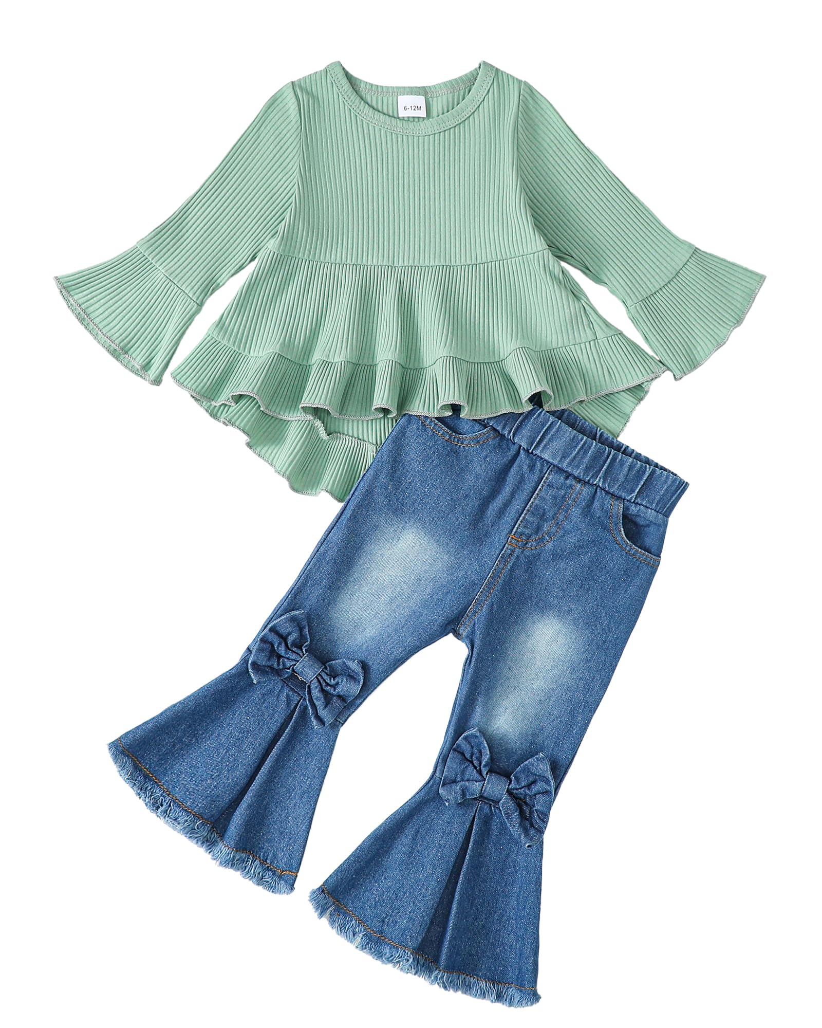 Cute Toddler Baby Girls Outfit - Long Sleeve Shirt & Flare Denim Jeans Set for Fall Winter | Soft & Comfortable Casual Wear for Playdates, Holidays & Family Photos