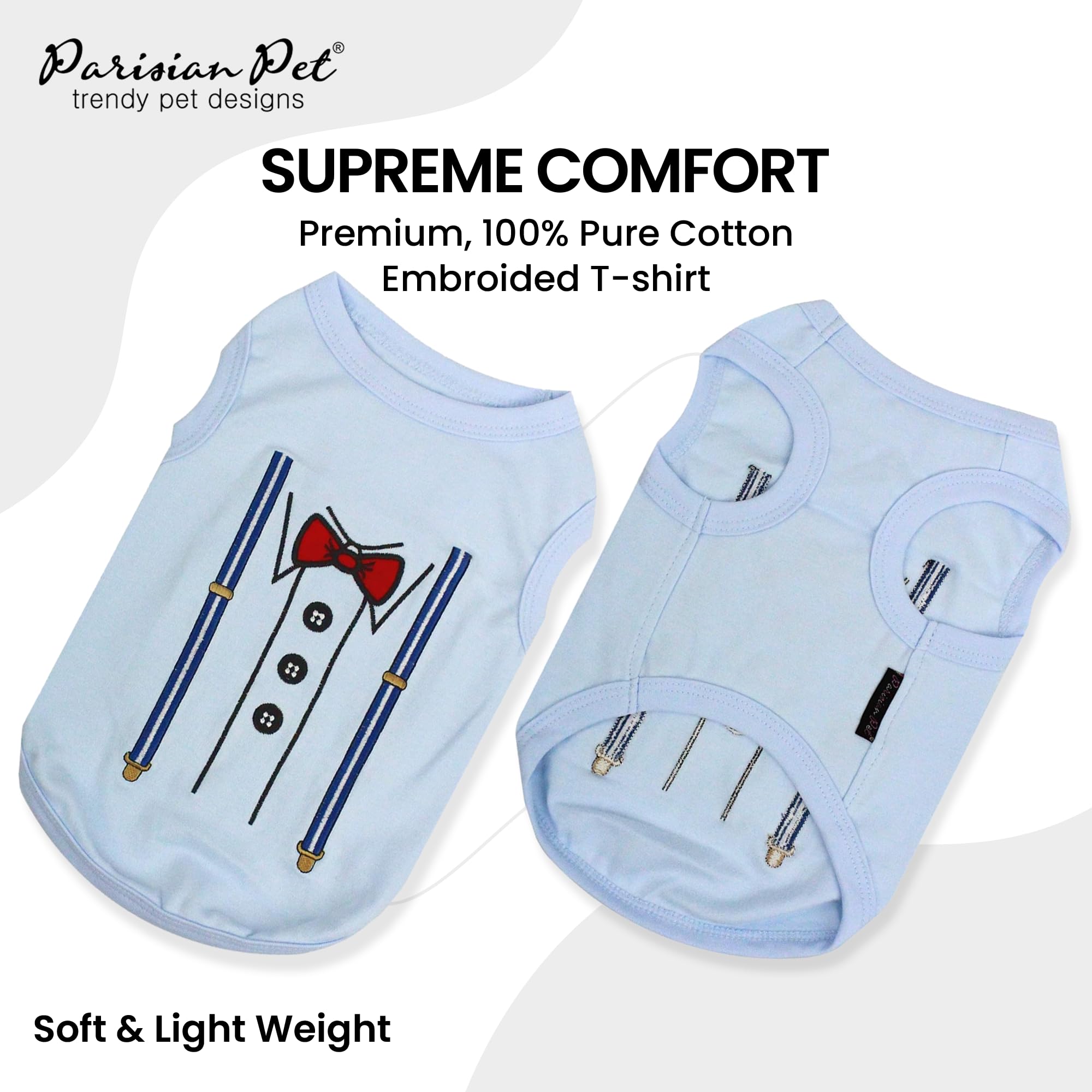 Parisian Pet Dog T-Shirt - Stylish Suspender Dog Tuxedo Shirt | Breathable & Lightweight Sleeveless Tee for Medium Dogs | Machine Washable Puppy Clothes | Perfect for Weddings, Parties & Photo Shoots