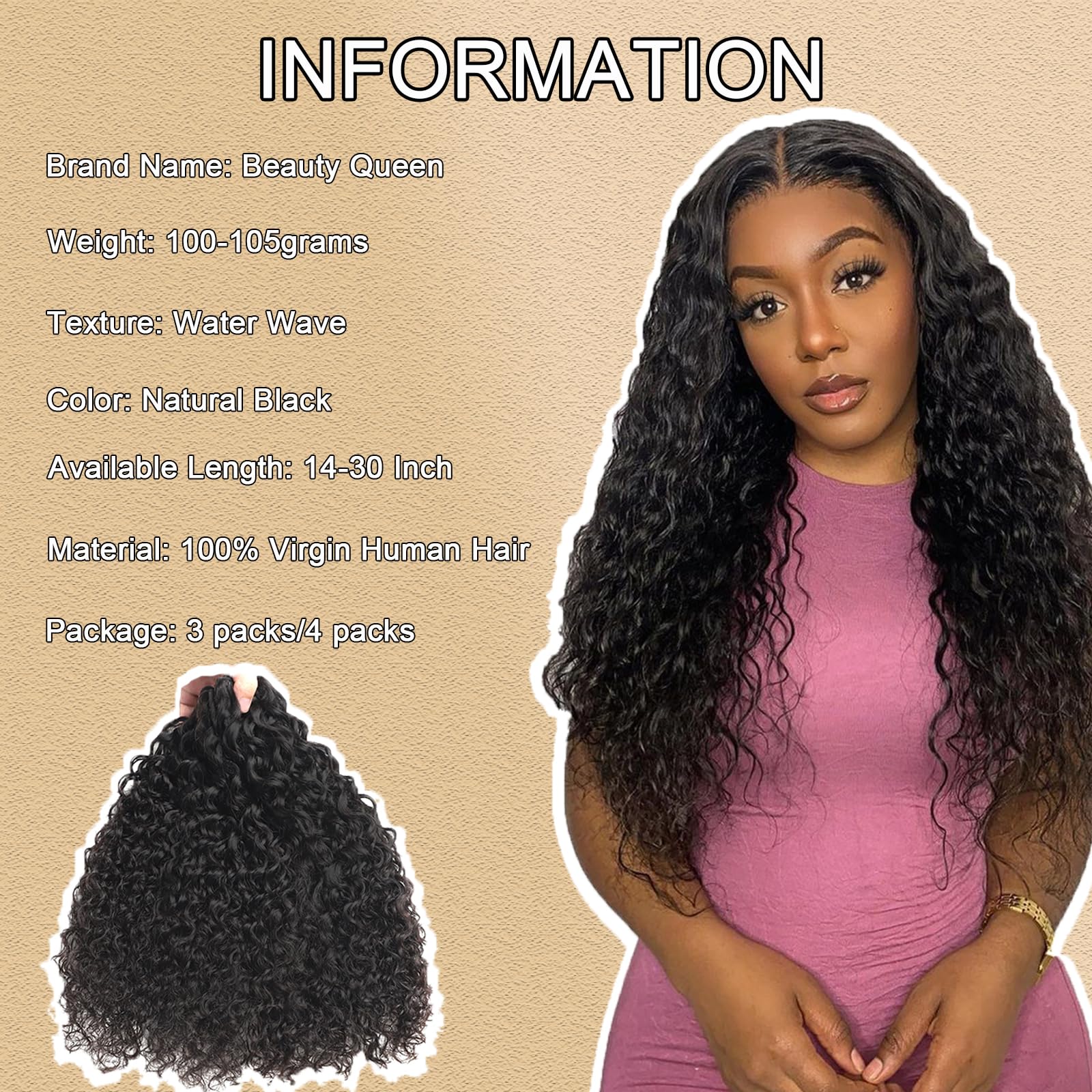 20 Inch Brazilian Virgin Remy Human Hair Bundles - Water Wave 3 Bundles 16A 100% Unprocessed Natural Black Hair Extensions for Styling & Volume | Perfect for Daily Wear, Parties & Special Occasions