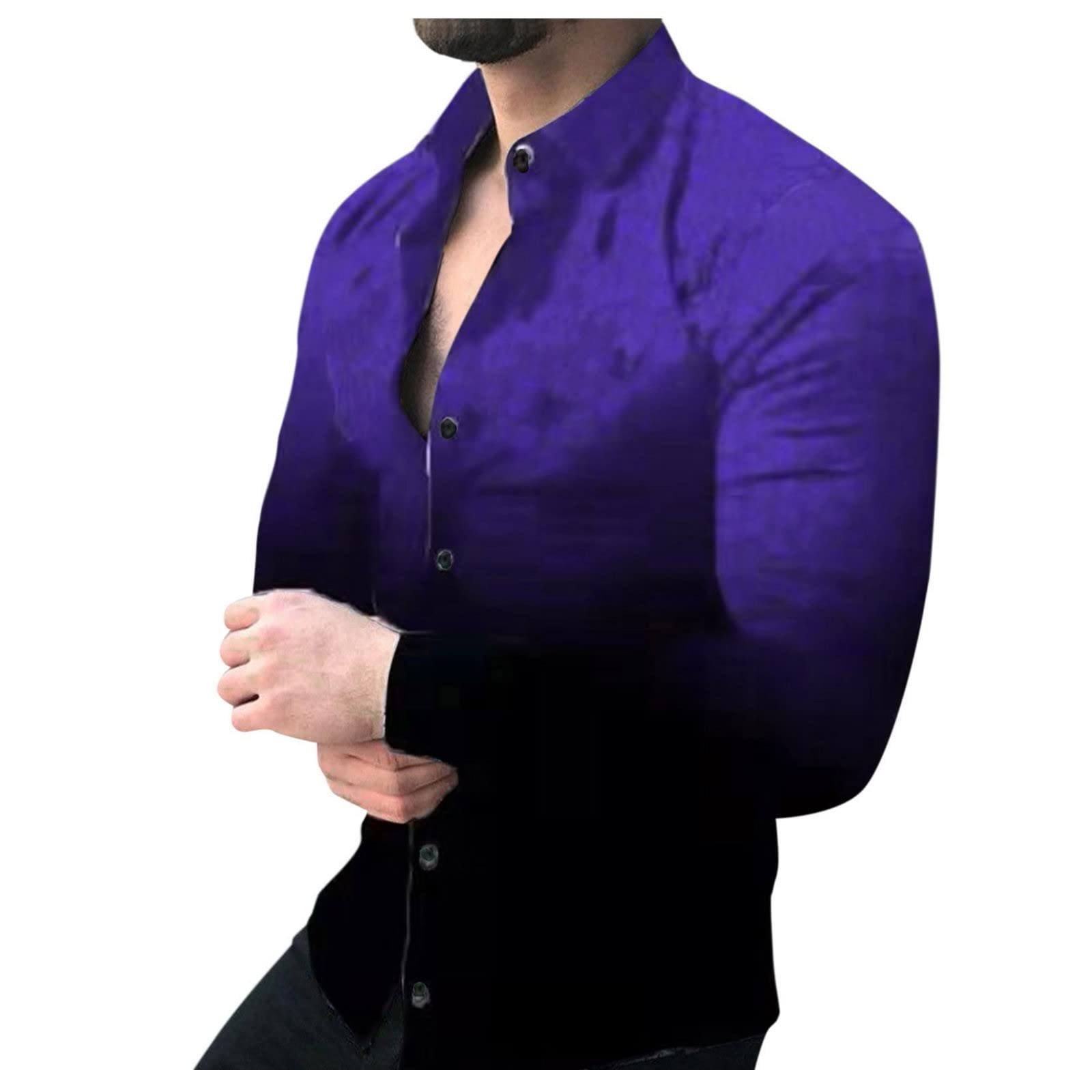 JUNGE Men's Slim Fit Long Sleeve Button Down Dress Shirts | Colorful Print Spread Collar | 2022 Casual Comfortable Shirts for Work, Office & Date Night