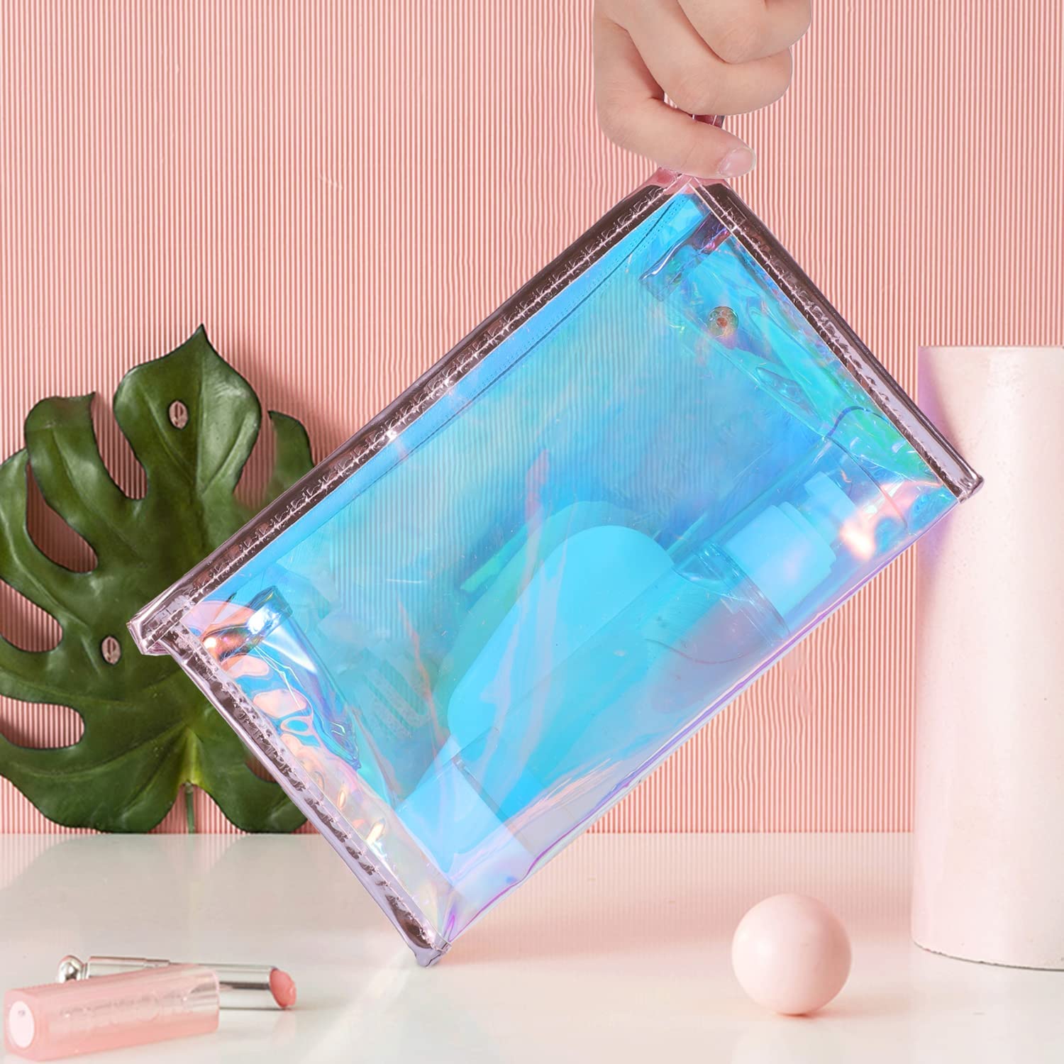 BESARTE 10 Pack Holographic Makeup Bags - Waterproof Clear Cosmetic Toiletry Bags with Zipper, Perfect for Travel, Bridal Shower, Wedding Gifts for Bride & Bridesmaids, Mother's Day Gifts for Women - Bulk Set of 10