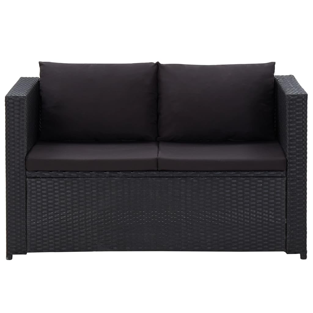 vidaXL 3-Piece Patio Lounge Set - Outdoor Garden Furniture with Cushions, Black Poly Rattan Sectional Sofa Bench | Perfect for Backyard, Poolside & Patio Relaxation