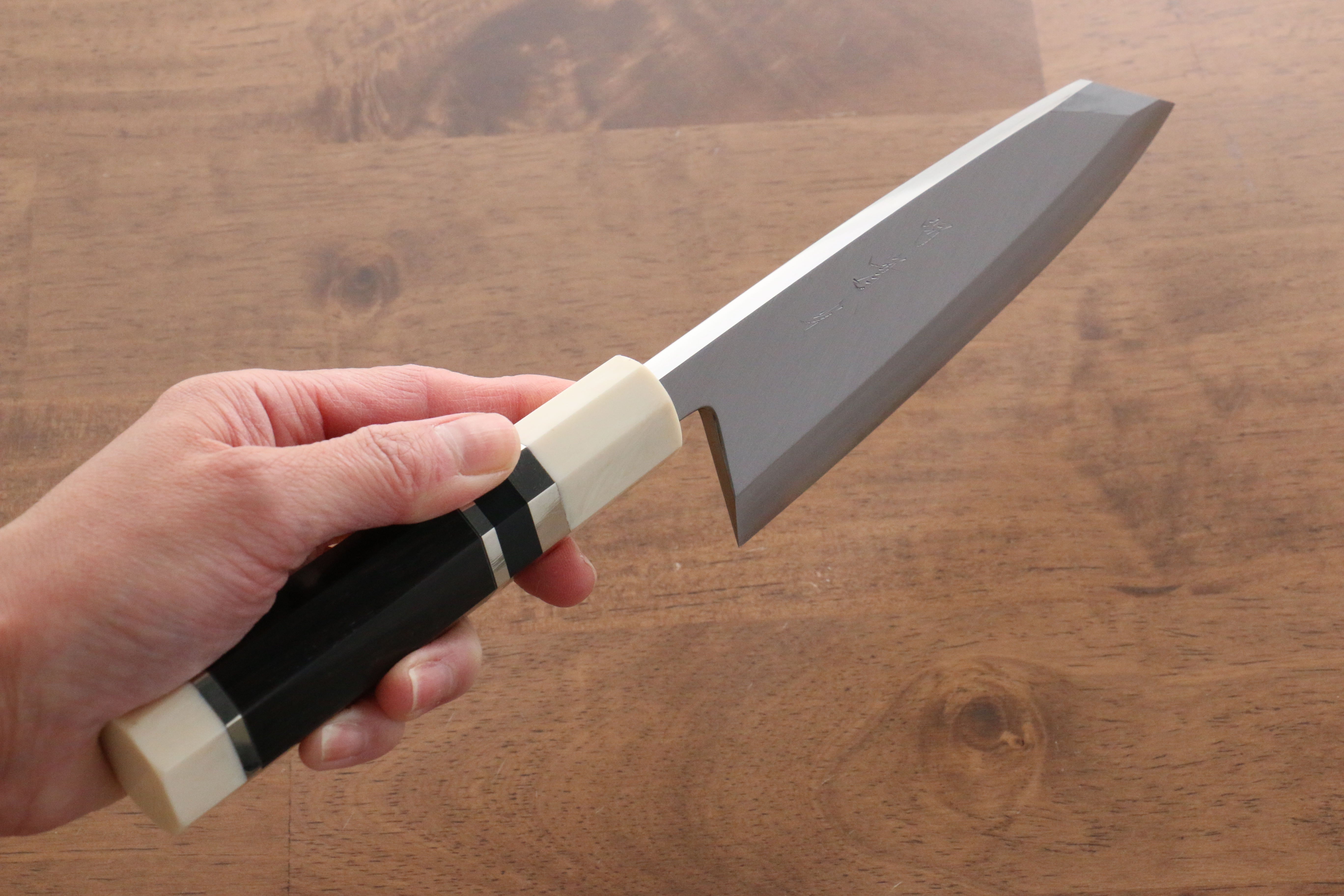 Premium Jikko Shiko Blue Steel Kiritsuke Deba Knife 150mm - Ebony Wood Handle with Double Ring - Perfect for Sushi, Fish Filleting & Japanese Cuisine