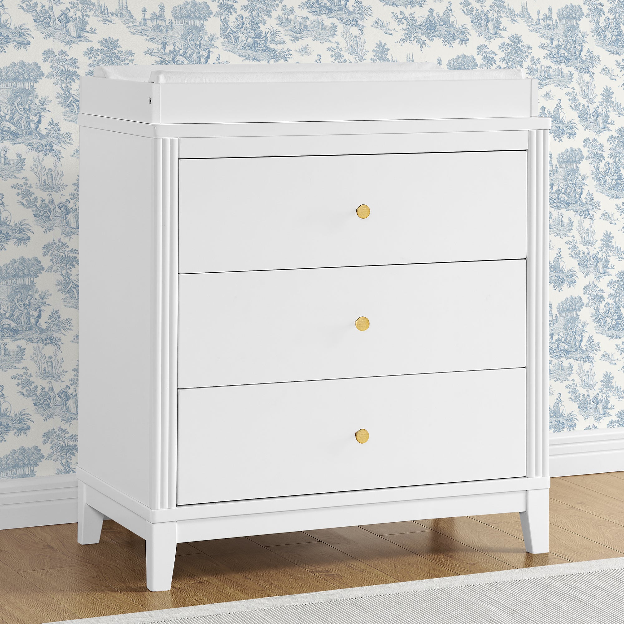Eloise 3 Drawer Dresser with Changing Top & Interlocking Drawers - Nursery Storage Solution for Baby Clothes, Diapers & Essentials | Modern Baby Changing Table & Dresser Combo for Nursery Organization