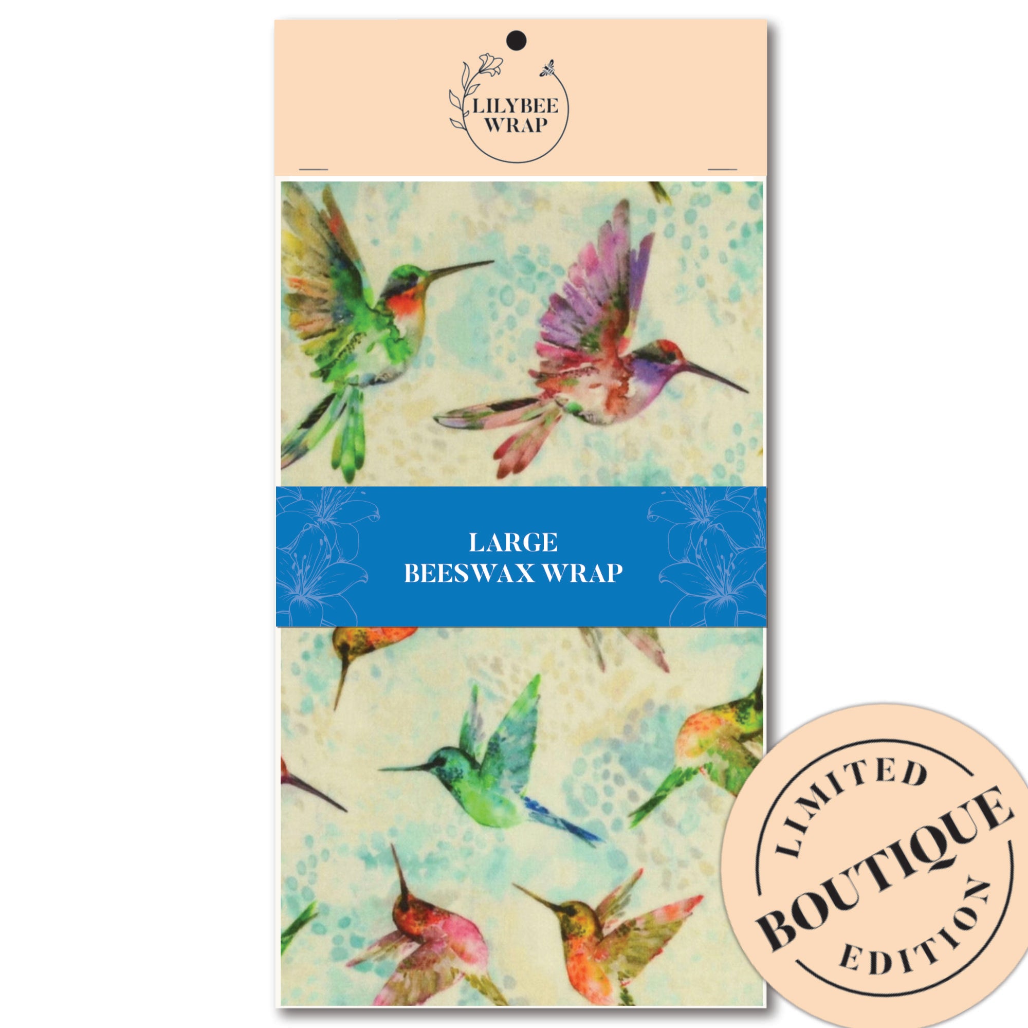 Eco-Friendly Hummingbird Tumble Large Beeswax Wrap - Reusable Food Storage for Sandwiches, Cheese & Produce | Sustainable Kitchen Alternative to Plastic Wrap