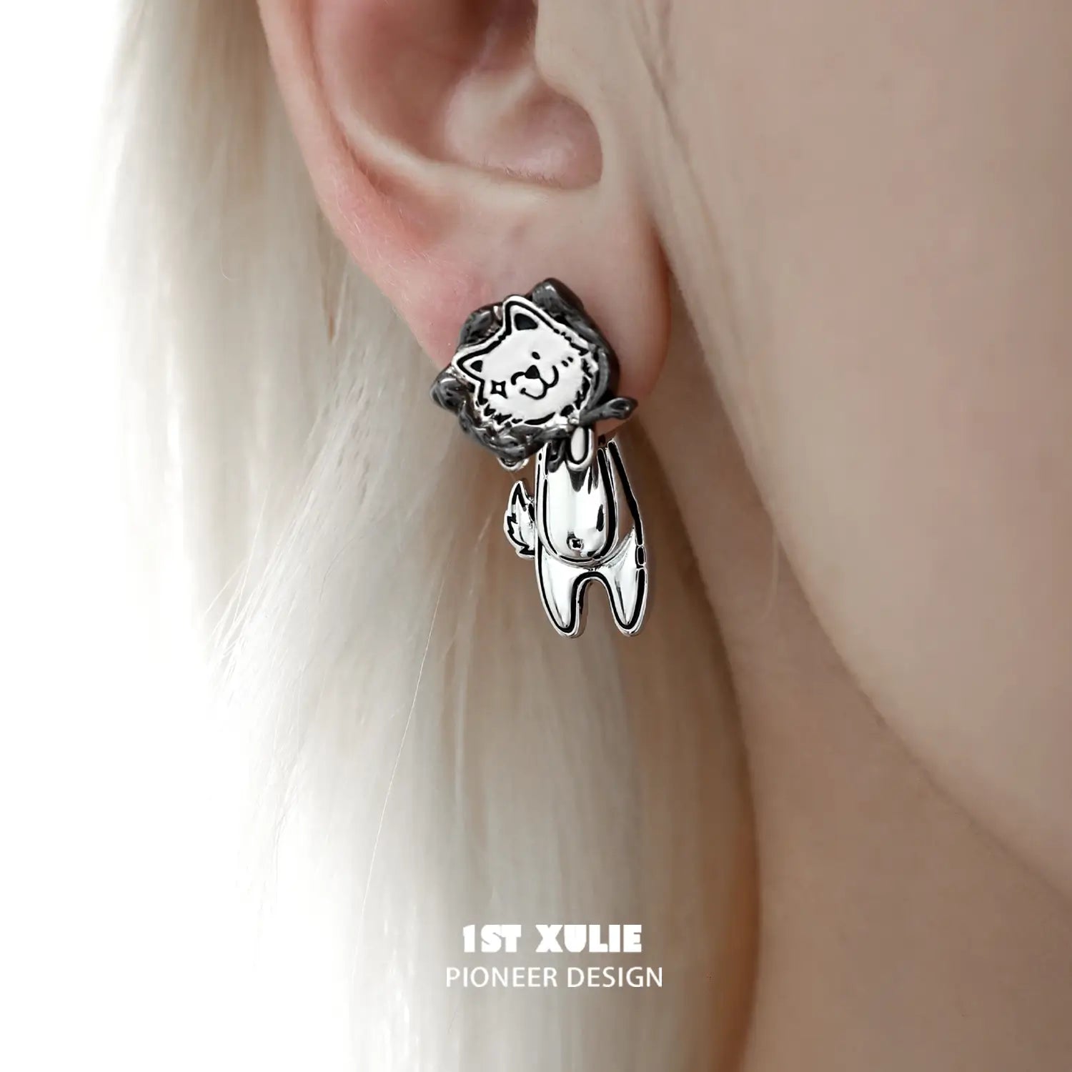 Graffiti Puppy S925 Sterling Silver Thief Husky Stud Earrings for Women - Trendy Punk Jewelry Gift for Dog Lovers, Perfect for Parties & Daily Wear