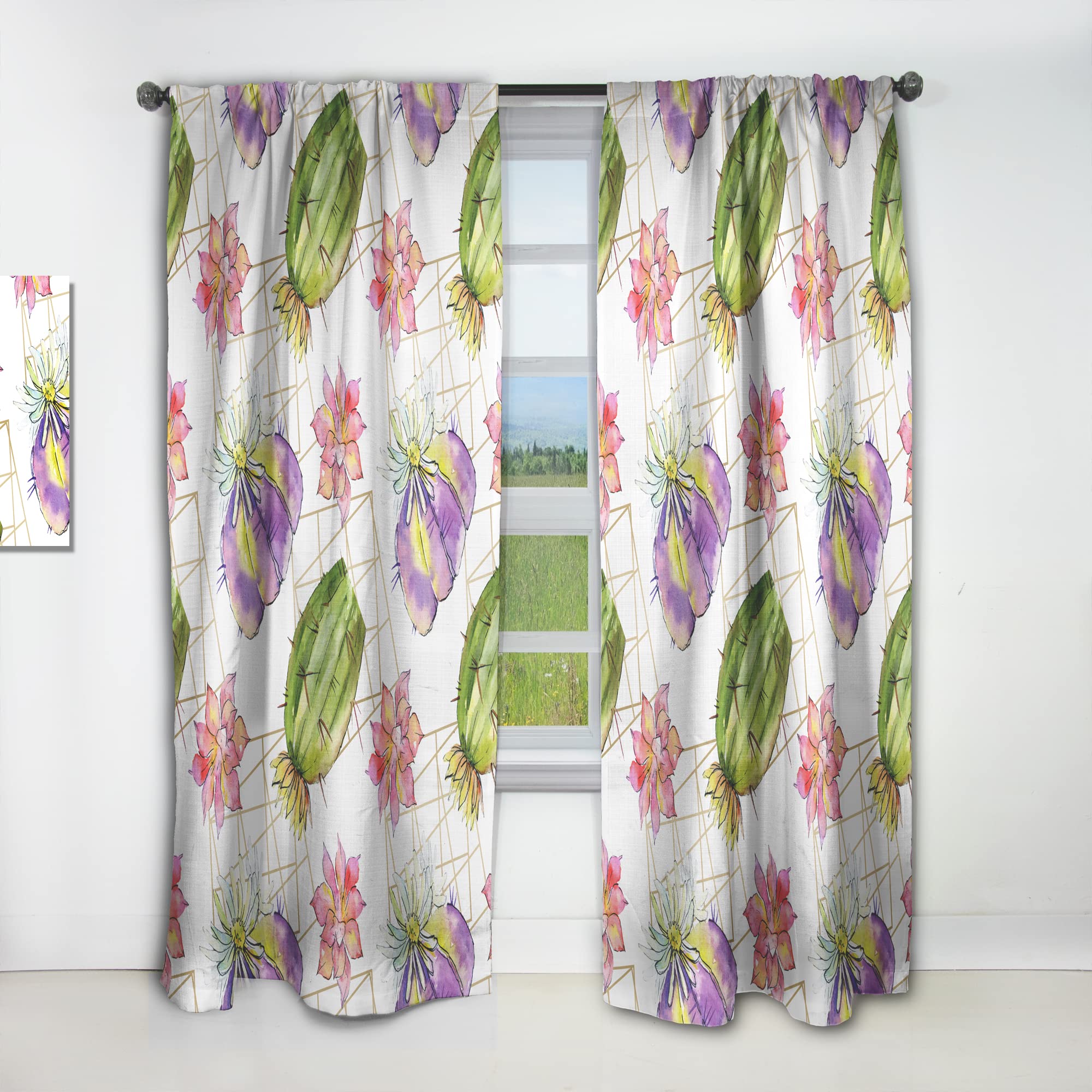 DesignQ Green Cactus Pattern Thermal Insulated Curtains - Single Panel 52x95 Inch - Blackout Drapes for Bedroom & Living Room - Perfect for Home Decor and Sun Protection