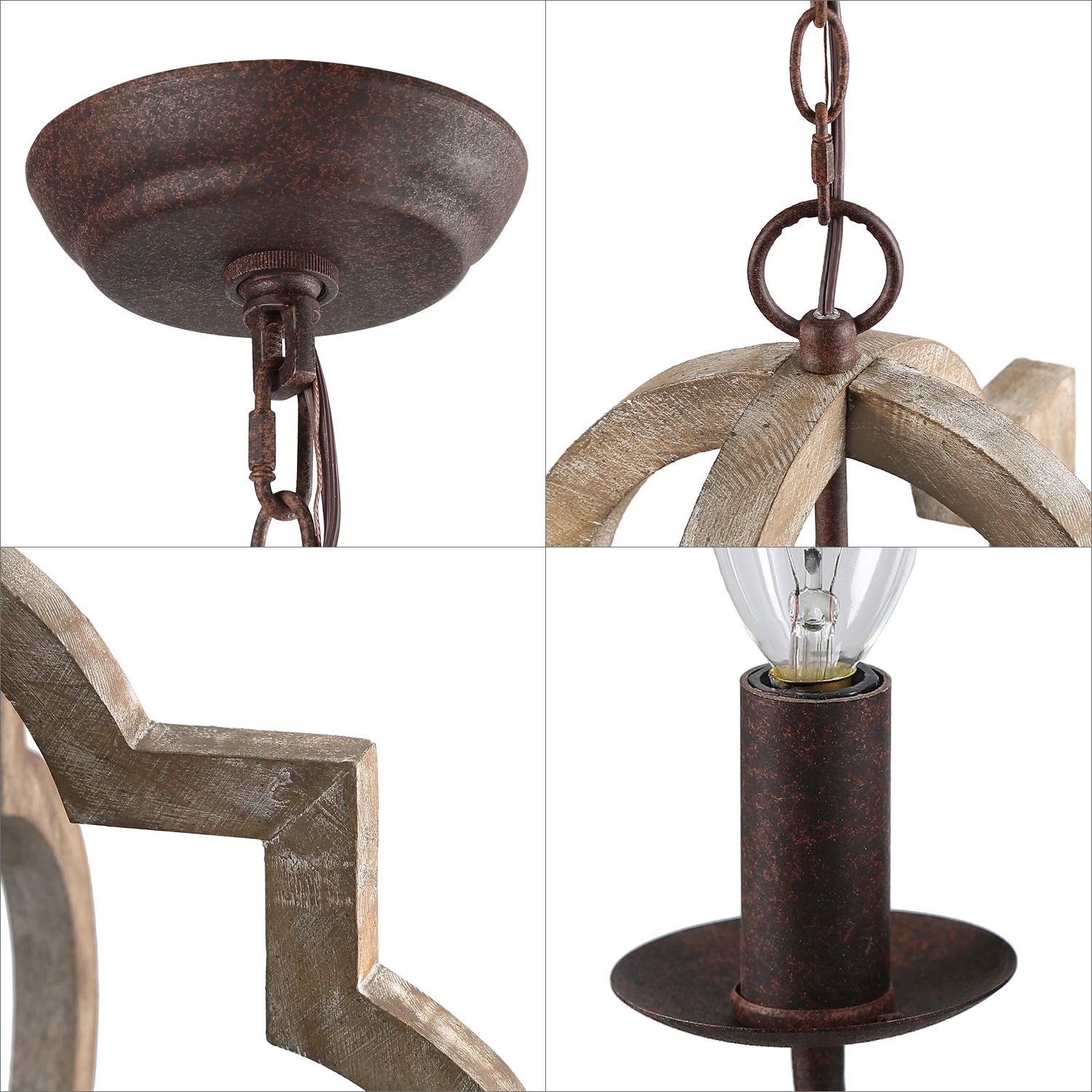 Rustic Farmhouse Orb Chandelier - Large Handmade Wooden Ceiling Light Fixture for Dining Room, Bedroom, Living Room & Entryway - Perfect for Cozy Home Decor & Farmhouse Style Interiors