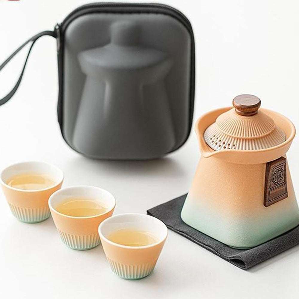 Premium Chinese Palace Kuai Ke Travel Tea Set - Portable Ceramic Tea Cup with Infuser - Perfect for Camping, Office, and Gifts
