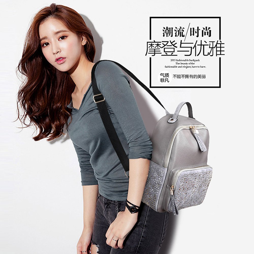 Stylish Women's Leather Backpack Purse - Fashionable Shoulder Bag & Rucksack with Rivet Details, Perfect for Work, Travel & Daily Use