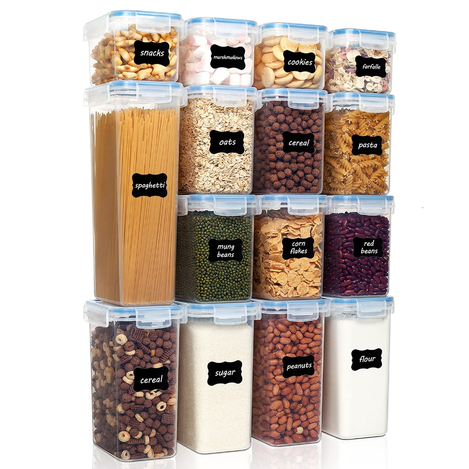 15-Piece Airtight Food Storage Containers Set - 1.6L BPA-Free Plastic Canisters for Flour, Sugar, Cereal & Dry Goods | Kitchen Pantry Organization | Perfect for Baking, Meal Prep & Bulk Food Storage
