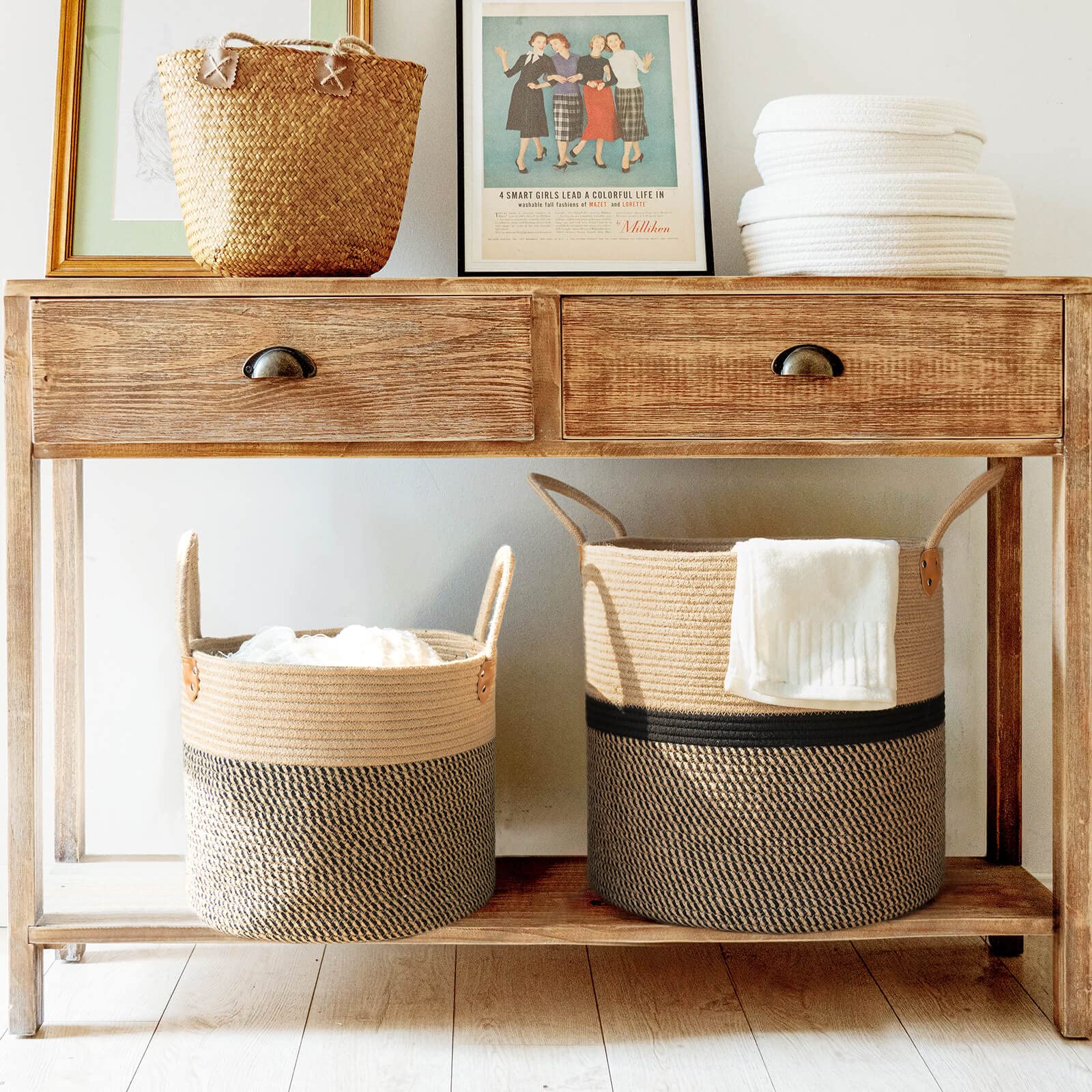 CHICVITA Extra Large Jute Storage Basket with Handles - 16