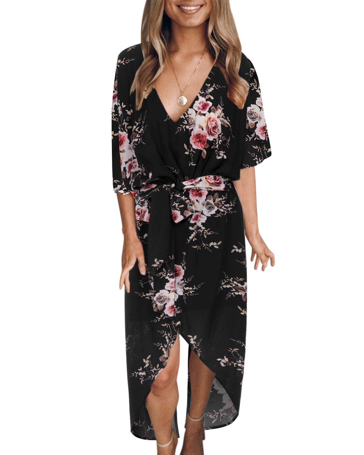 YOINS Women's Summer Floral Print Casual Loose Split Maxi Dress - Perfect for Beach Vacations, Garden Parties & Everyday Comfort