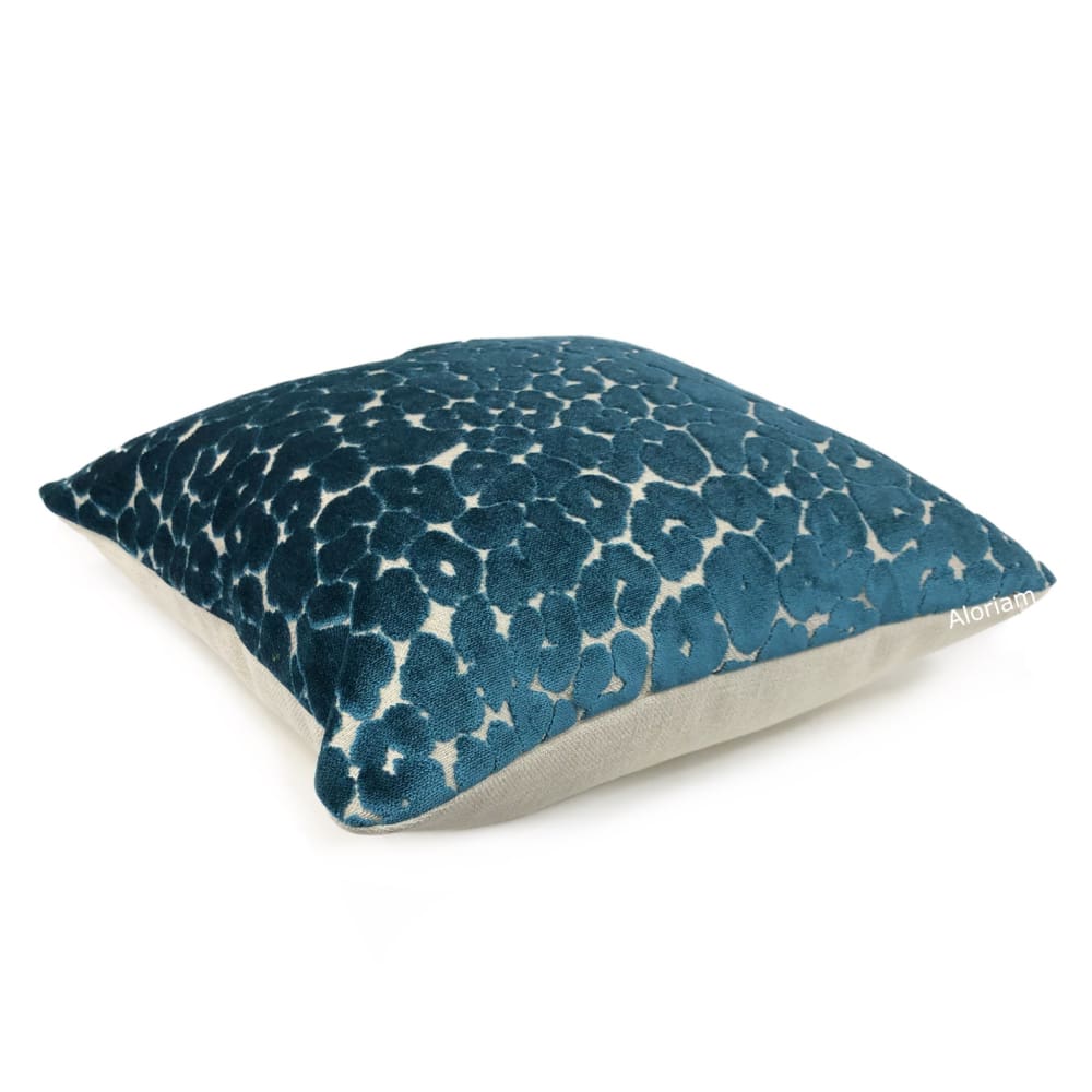 Phoebe Peacock Blue Leopard Print Velvet Pillow Cover - Soft Decorative Throw Pillow Case for Sofa, Bed & Home Decor