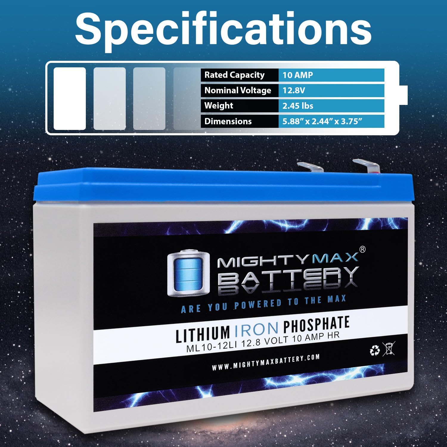 Mighty Max 12V 10AH Lithium Replacement Battery for Aqua Vu Marcum Vexilar Fish Finders - Perfect for Ice Fishing & Underwater Cameras