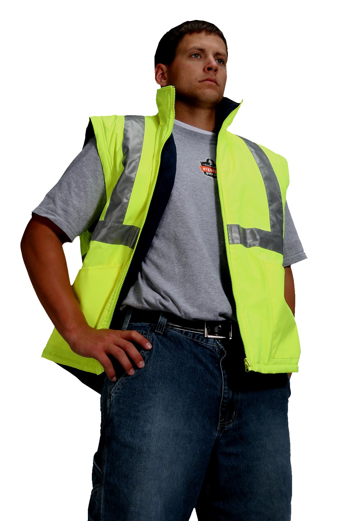 Ergodyne GloWear 8385X Class 4-in-1 X-Back High Visibility Jacket - Lime Green, Size Medium | Reflective Safety Workwear for Construction, Road Crew & Nighttime Outdoor Activities