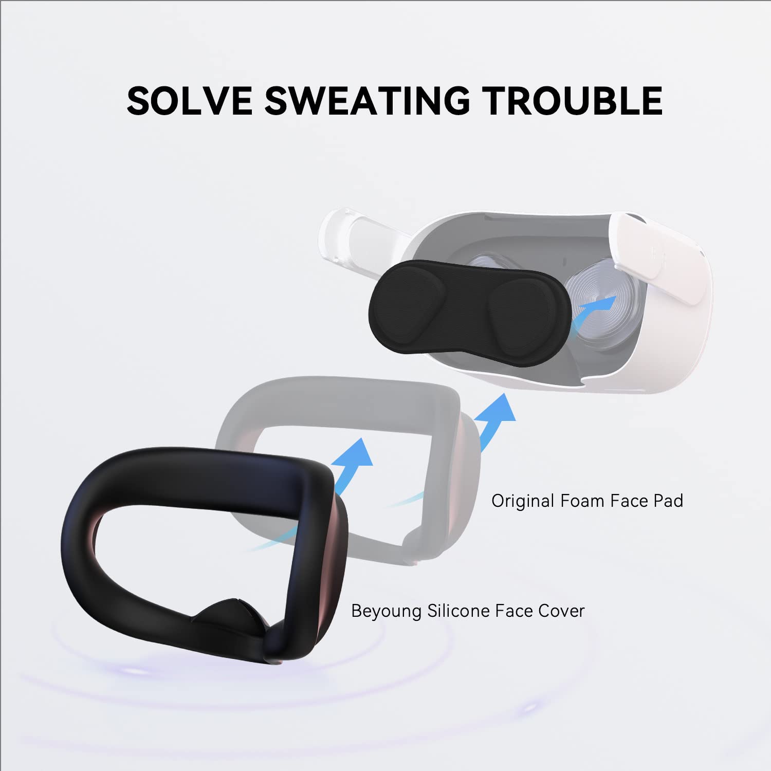 CNBEYOUNG VR Face Cover & Lens Cover for Oculus Quest 2 - Sweatproof Silicone Face Pad Mask, Washable Lightproof Anti-Leakage Cushion Replacement (Black) - Perfect for Gaming, Fitness VR & Extended Play Sessions