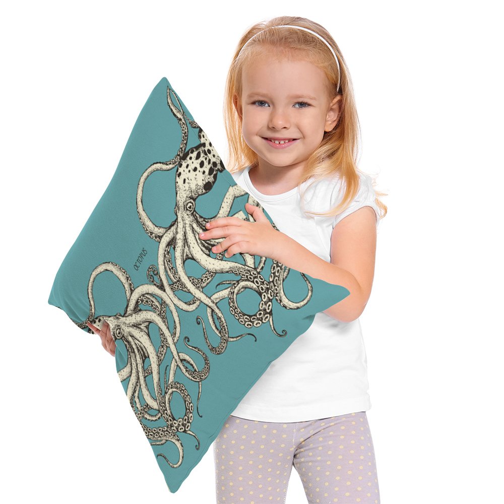 Octopus Throw Pillow Cover 18x18 Inch - Soft Cotton Linen Decorative Cushion Case for Sofa, Bed & Home Decor - Blue Ocean Animal Theme - Perfect for Living Room, Nursery & Coastal Style Bedrooms