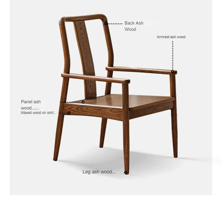 Premium Black Walnut & Ash Solid Wood Dining Armchair with Backrest - Elegant & Durable for Home, Restaurant, and Office Use