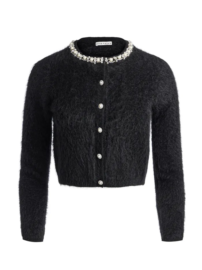 Stylish Dollie Embellished Cardigan for Women - Elegant Black Knit Sweater | Perfect for Office Wear, Date Nights & Casual Outfits