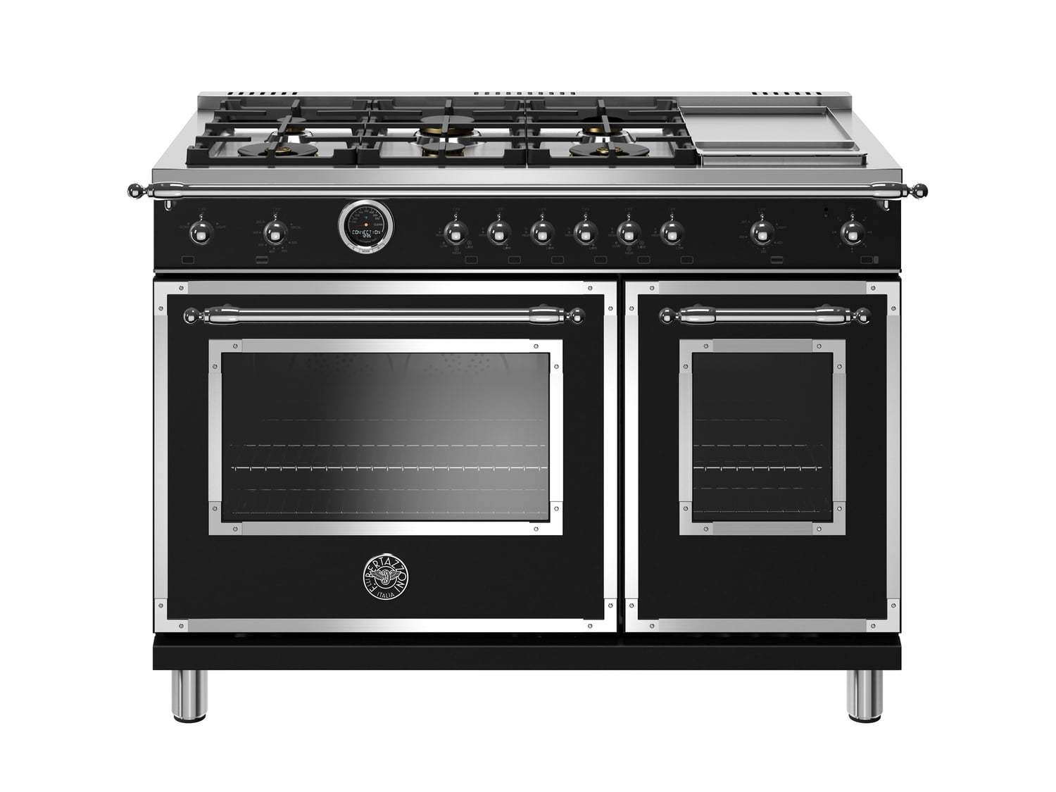 Bertazzoni HERT486GDFSNET 48 Inch Dual Fuel Range with 6 Brass Burners & Griddle, Electric Self-Cleaning Oven in Nero Matte Finish - Perfect for Professional Home Chefs & Modern Kitchens