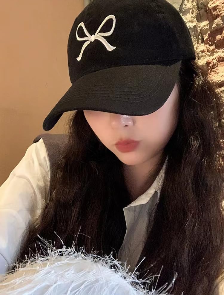 Trendy Y2K Bow-Tie Baseball Cap for Women & Men - Adjustable Trucker Hat with Visor for Sun Protection - Perfect for Hiking, Travel & Outdoor Activities