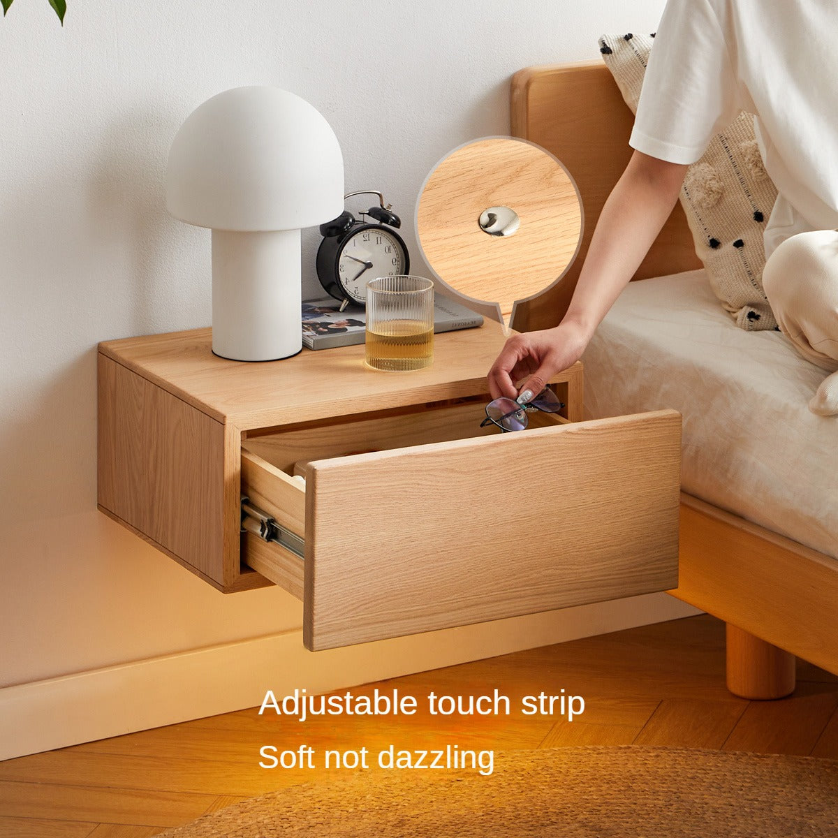 Solid Oak & Poplar Wood Floating Nightstand - Modern Bedside Table with Storage Shelf for Bedroom, Living Room, or Nursery