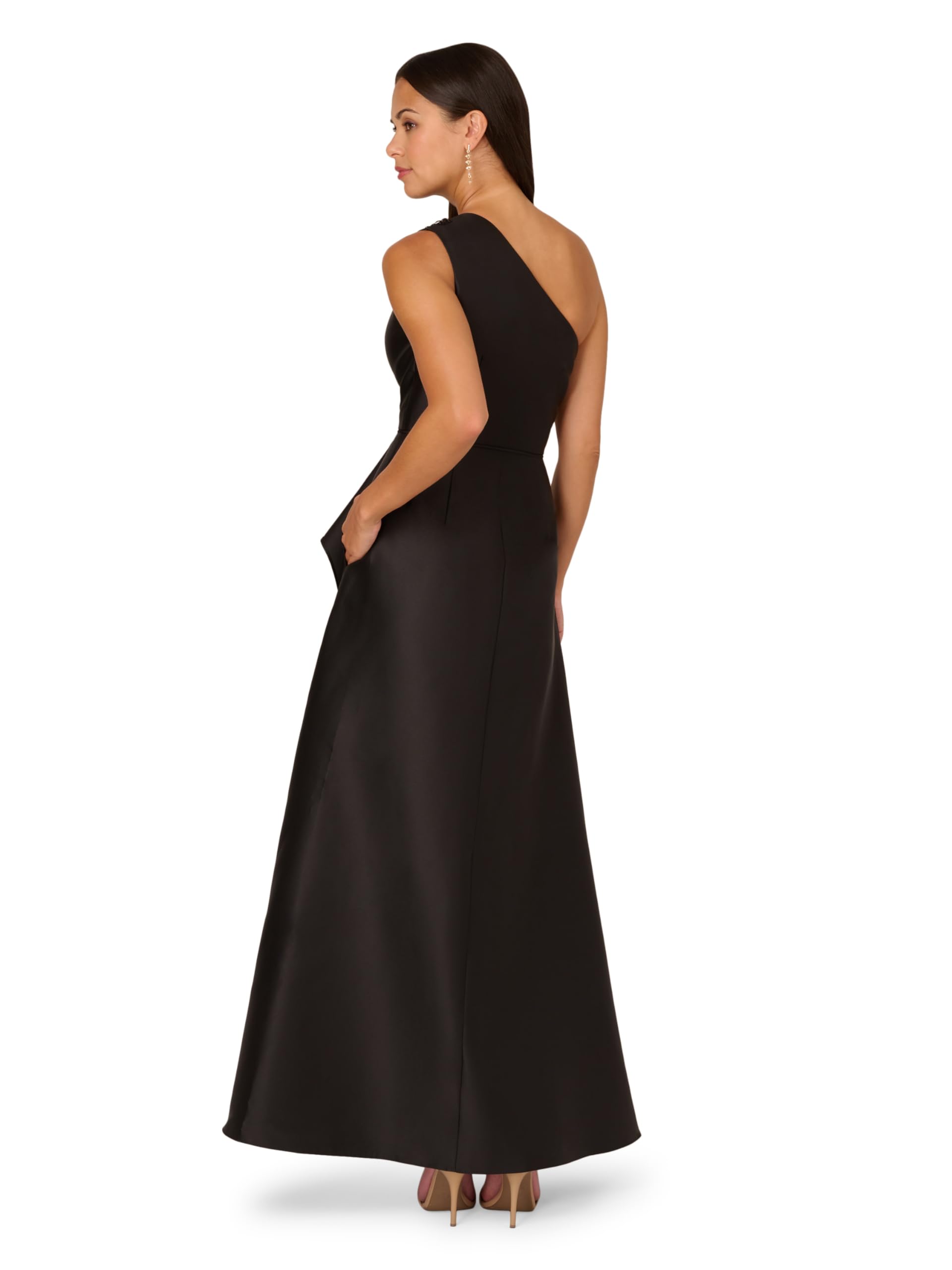 Adrianna Papell Women's One Shoulder Mikado Gown - Elegant Formal Evening Dress for Prom, Wedding & Special Occasions