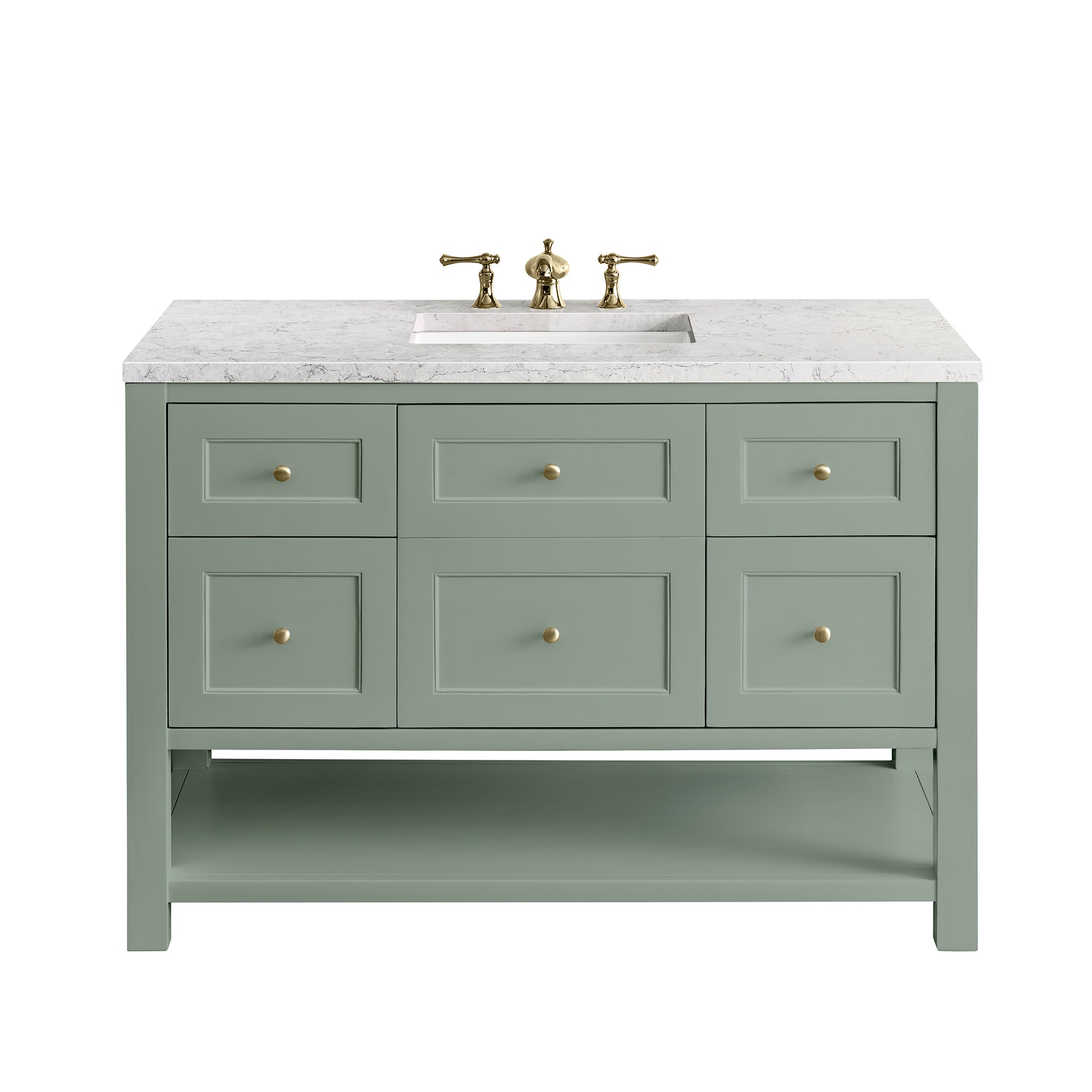 Breckenridge 48 Inch Single Bathroom Vanity with Smokey Celadon Finish & 3CM Eternal Jasmine Pearl Countertop - Perfect for Modern Master Bathrooms and Powder Rooms
