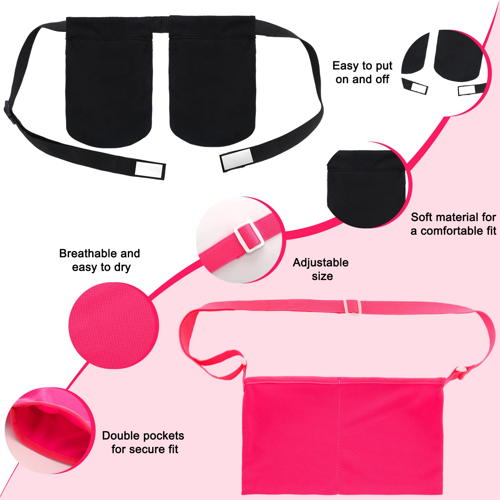 Tondiamo Adjustable Mastectomy Drain Holder Pouch with Shower Bag - Post-Surgery Recovery Drainage Pouch for Breast Cancer & Tummy Tuck - 2 Pockets (Black/Red) - Comfortable & Secure for Showering, Sleeping & Daily Activities