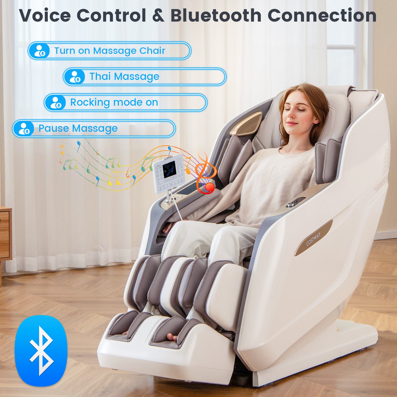 Costway Full Body Massage Chair with SL-Track System, Lumbar Airbags & Heated Foot Rollers - Shiatsu Massage Recliner for Home/Office Relaxation & Pain Relief