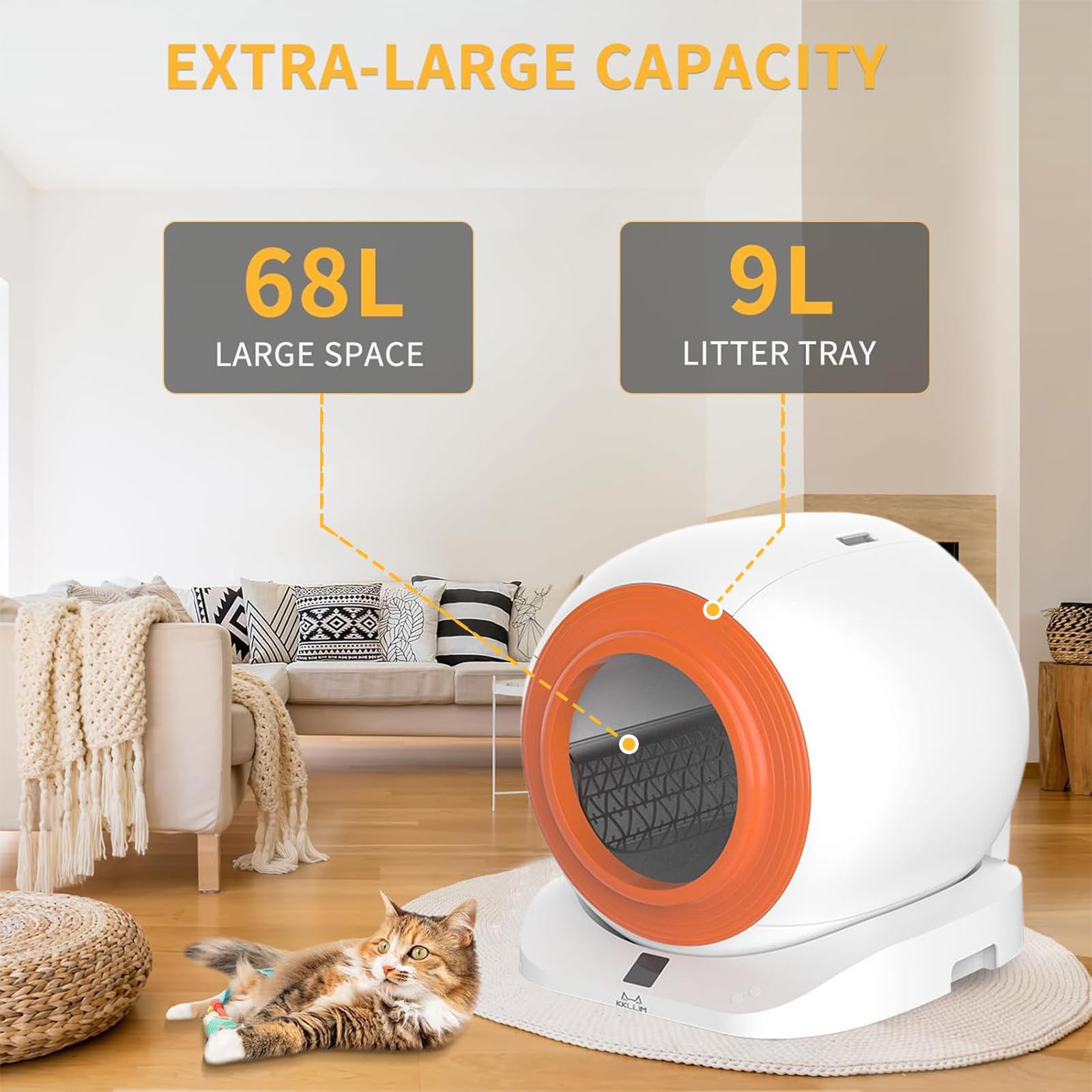 Self-Cleaning Cat Litter Box - Automatic Anti-Pinch Large Litter Box for Multiple Cats with WiFi/APP Control & Smart Health Monitor - Easy Clean White Pet Toilet for Home Use