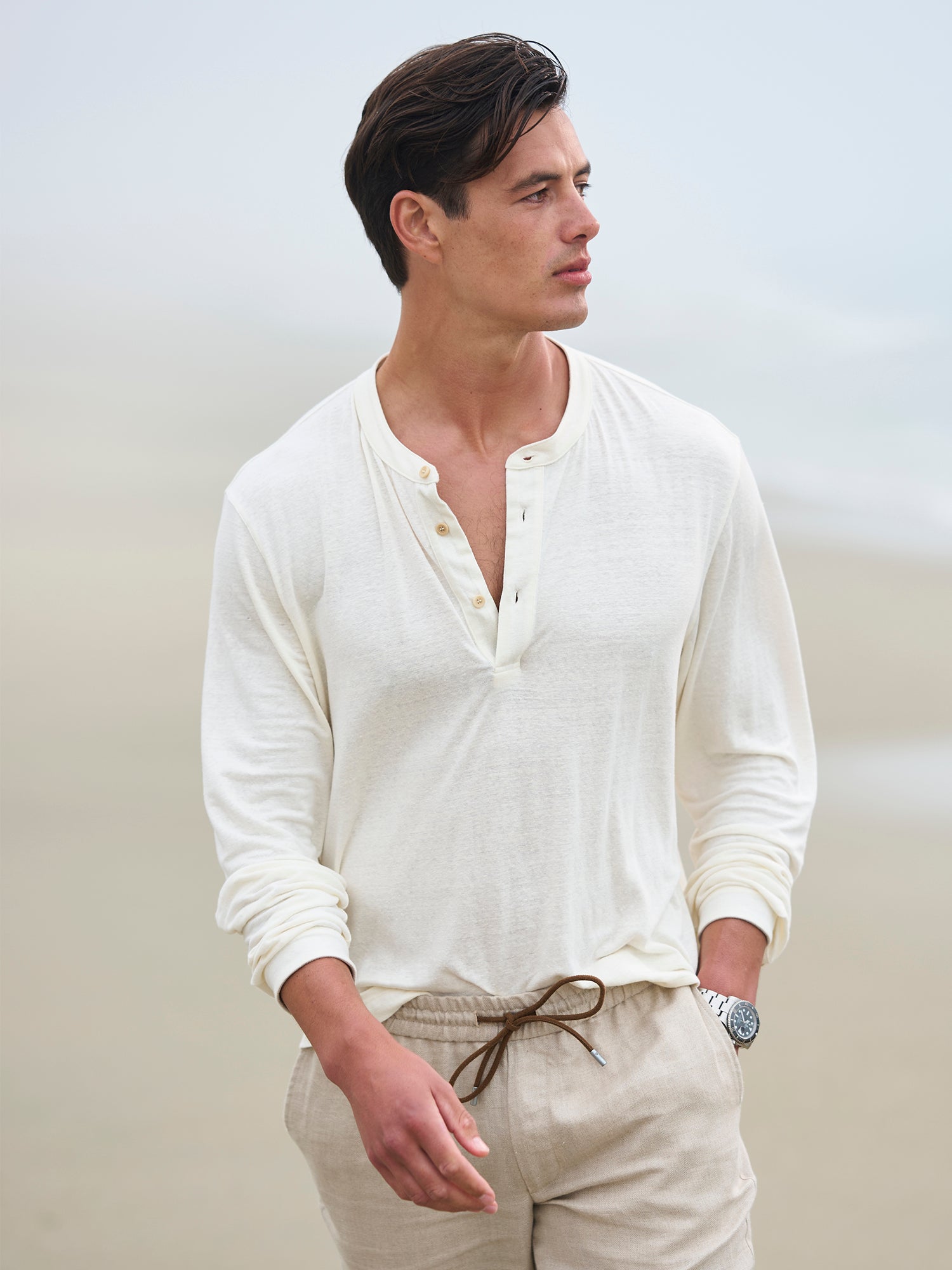 Premium Linen Jersey Henley T-Shirt for Men - Breathable & Comfortable Casual Wear for Summer, Travel & Outdoor Activities