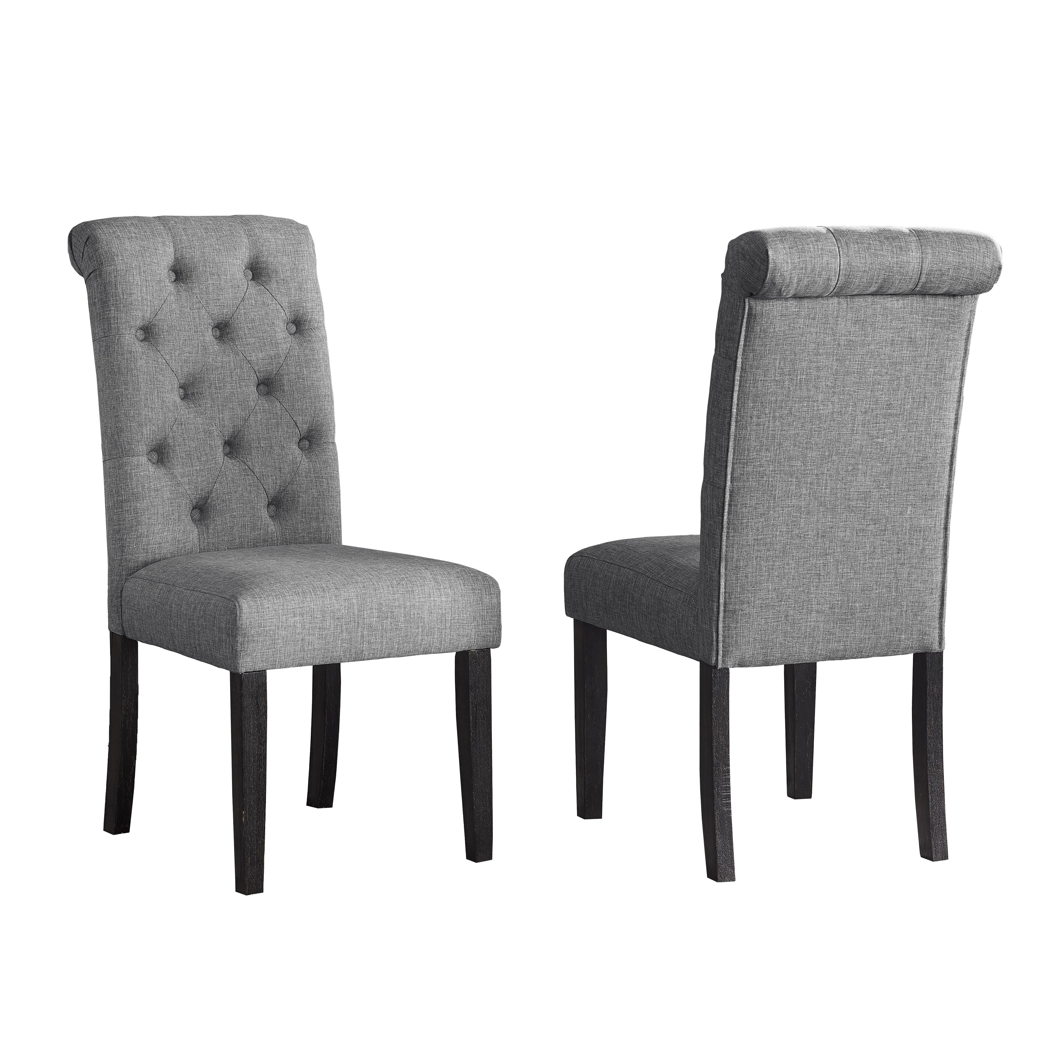 Roundhill Furniture Leviton Solid Wood Tufted Upholstered Dining Chairs, Grey - Set of 2 | Modern Farmhouse Kitchen & Dining Room Seating for Home & Restaurant Use