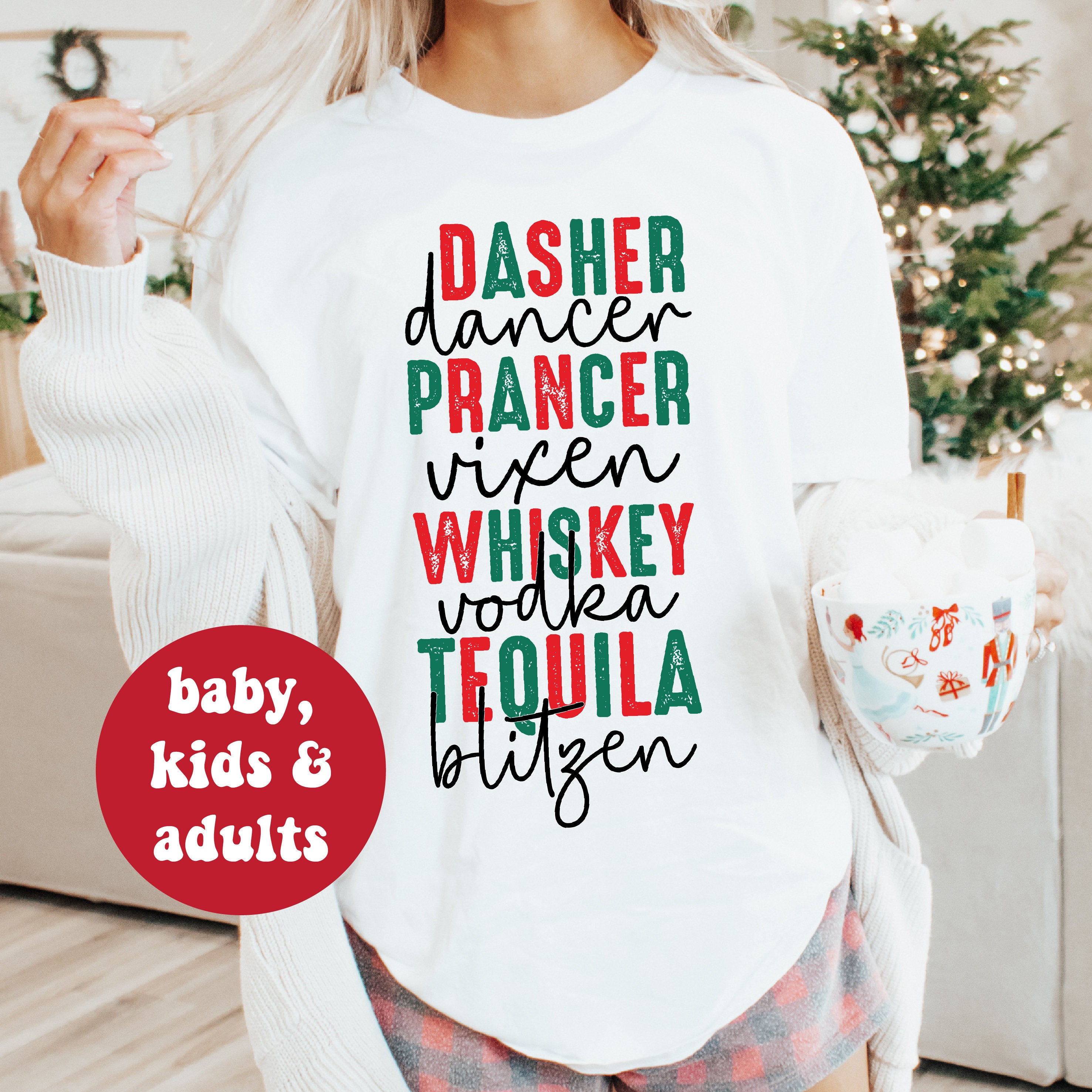 Reindeer Whiskey Glasses Set - Dasher Dancer Prancer Blitzen Tequila Shot Glasses (Multiple Colors Available) - Perfect for Christmas Parties, Holiday Gifts & Cocktail Nights
