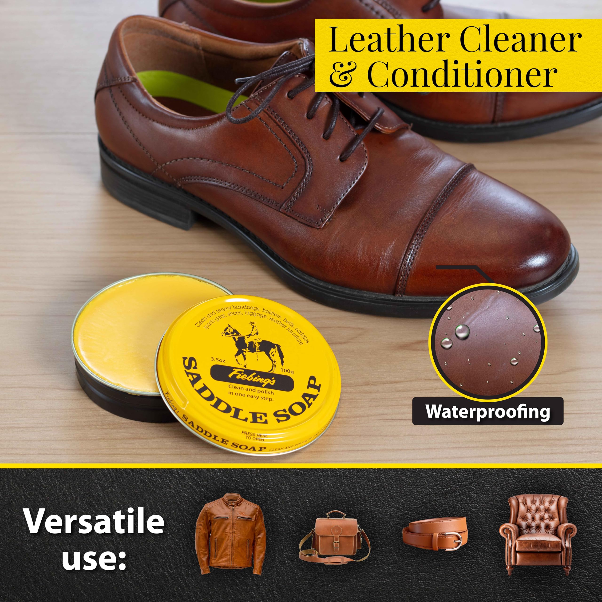 Fiebing's Yellow Saddle Soap (2 Pack, 3.5 oz Each) - Leather Cleaner & Conditioner to Soften, Protect & Restore - Ideal for Leathercraft, Car Seats, Couches, Shoes, Purses, Boots & Bags - Perfect for Leather Maintenance & Restoration Projects