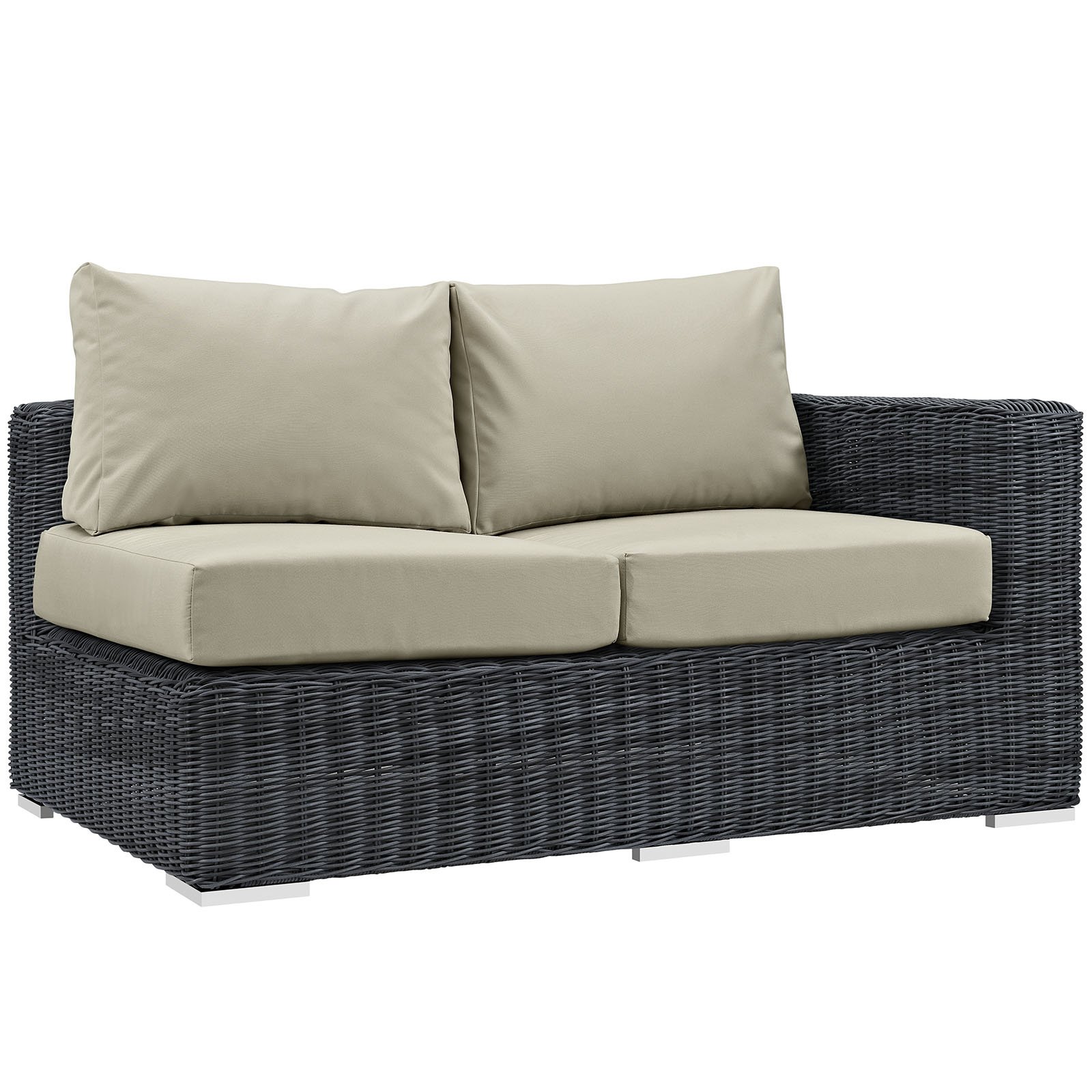 Modway Summon Wicker Rattan Outdoor Loveseat with Sunbrella Fabric - Right Arm Chaise Lounge in Antique Beige - Perfect for Patio, Garden, Poolside & Backyard Relaxation
